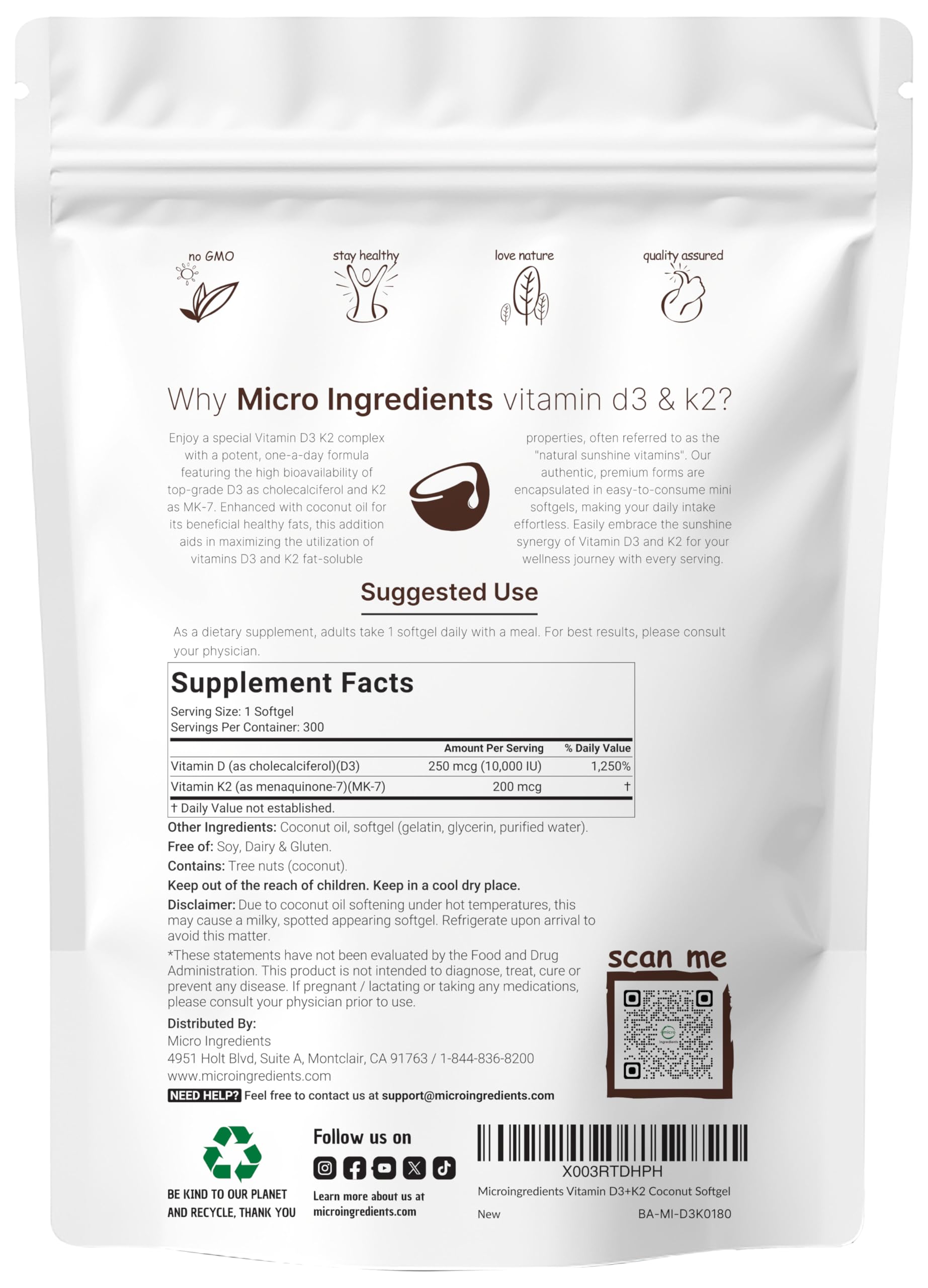 Foto 3 pulgar | Suplemento De Microingredientes: Vitamina D3 10000 Ui + K2 200 Mcg - Venta Internacional.