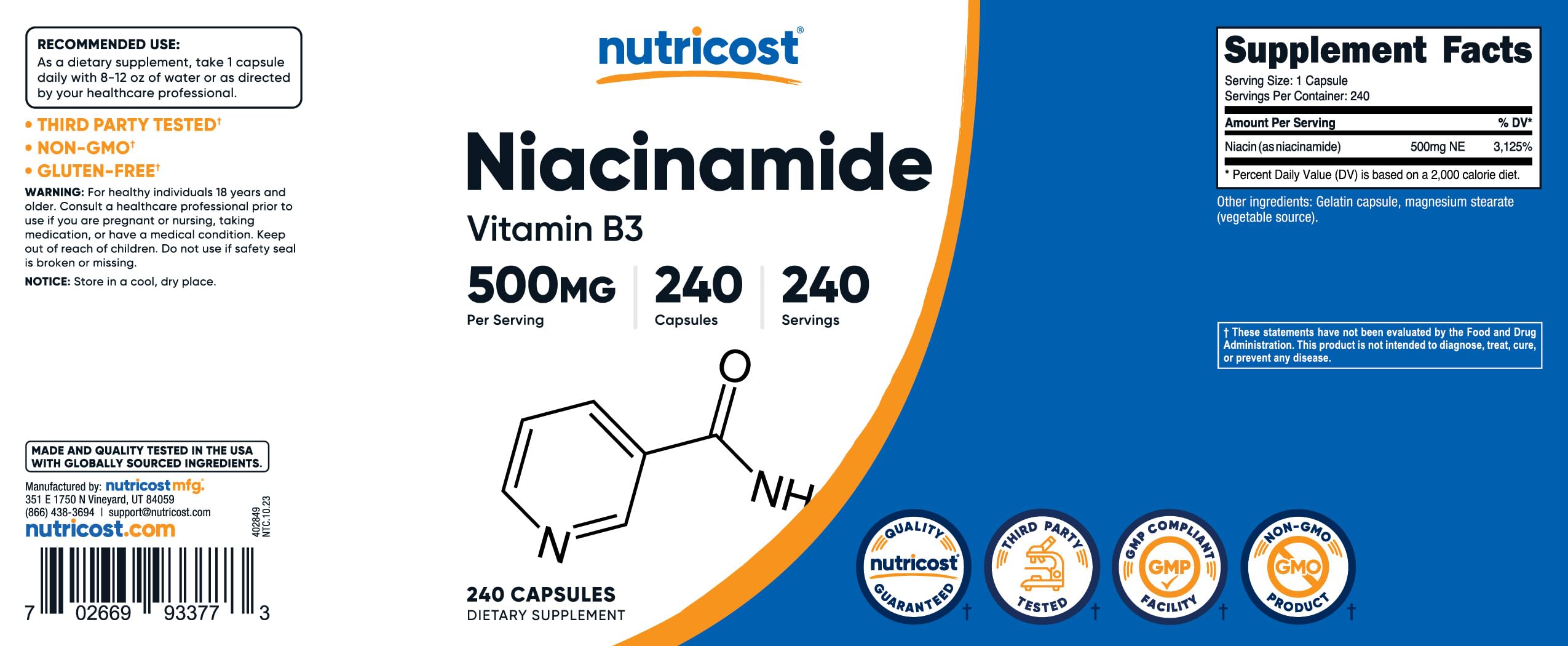 Foto 8 pulgar | Suplemento Nutricost De Niacinamida (vitamina B3) 500 Mg 240 Cápsulas - Venta Internacional.