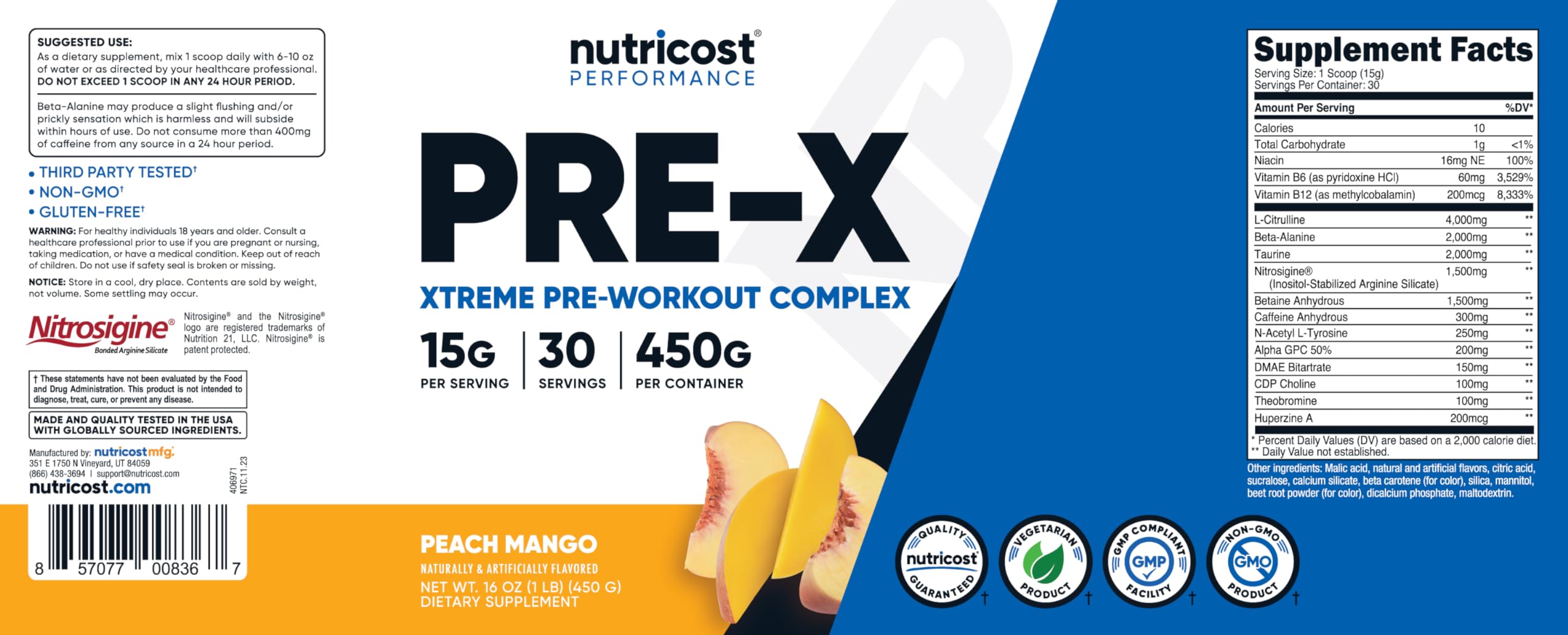 Foto 7 pulgar | Polvo para Antes de Enterenar Nutricost Pre-x Xtreme Peach Mango 30 Unidades - Venta Internacional