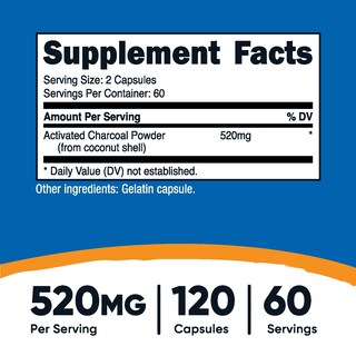 Foto 2 | Suplemento Nutricost Carbón Activado 520 Mg 120 Cápsulas - Venta Internacional