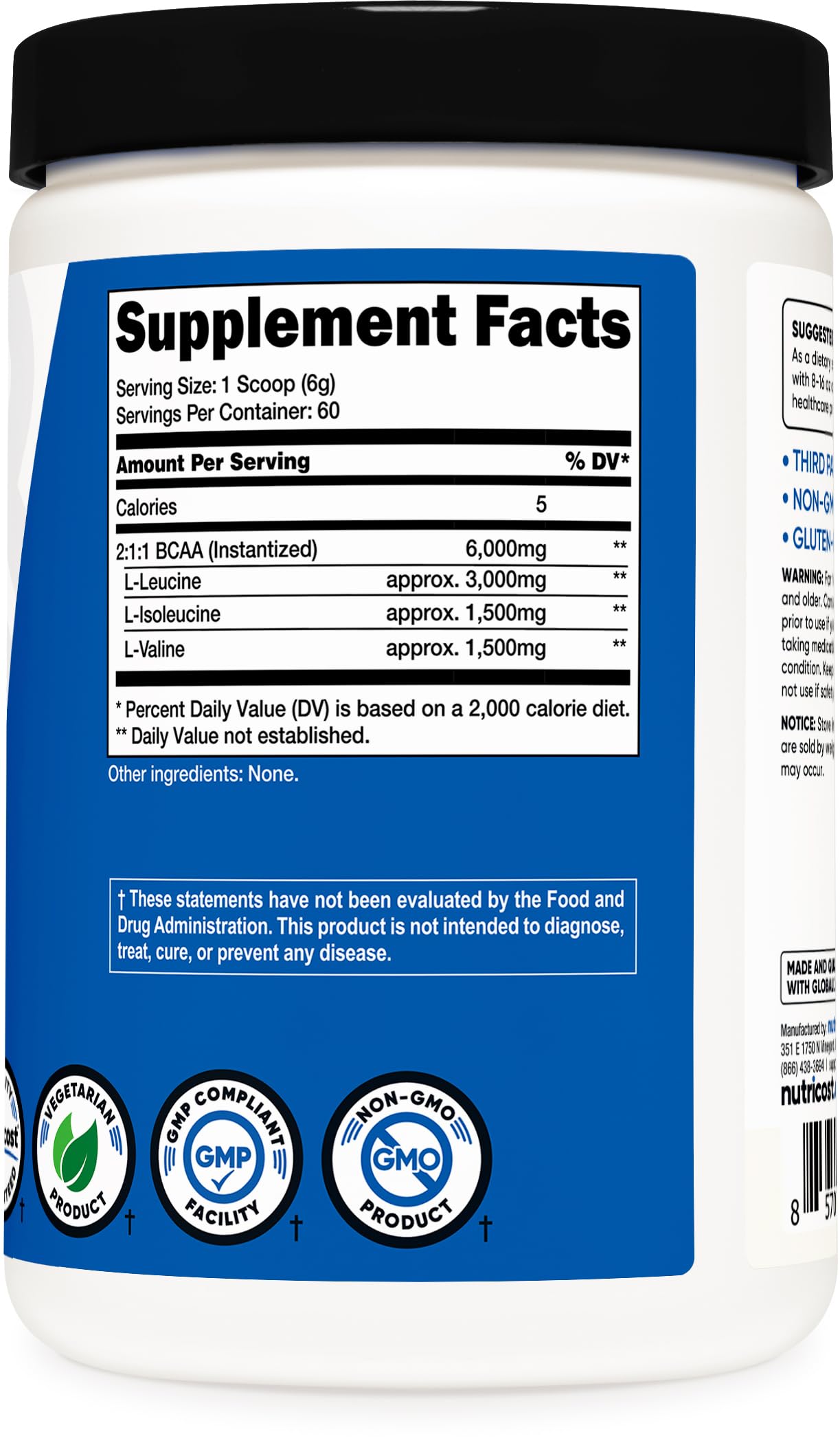Foto 6 pulgar | Suplemento Bcaa en Polvo Nutricost Sin Sabor 60 Porciones - Venta Internacional