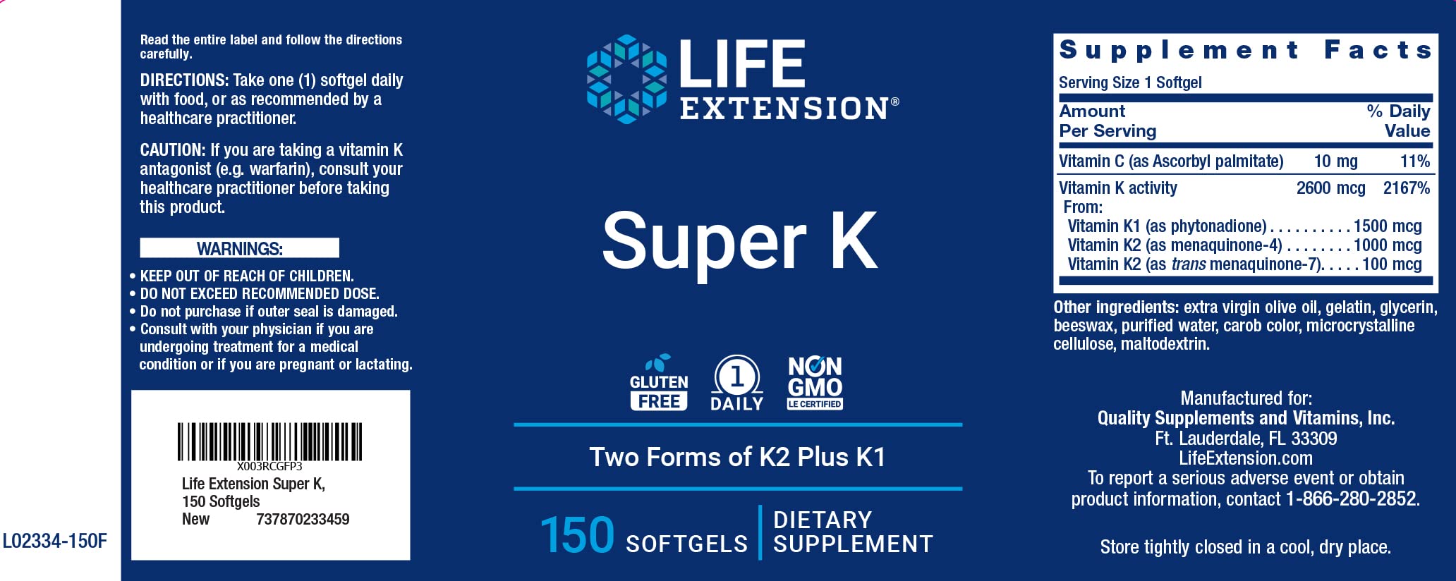 Foto 3 pulgar | Suplemento Life Extension Super K 150 Cápsulas Blandas con Vitamina K1 y K2 - Venta Internacional