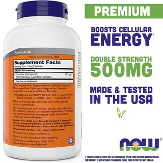 Foto 2 | Suplemento Now Foods L-carnitina 500 mg 240 Cápsulas Vegetales - Venta Internacional