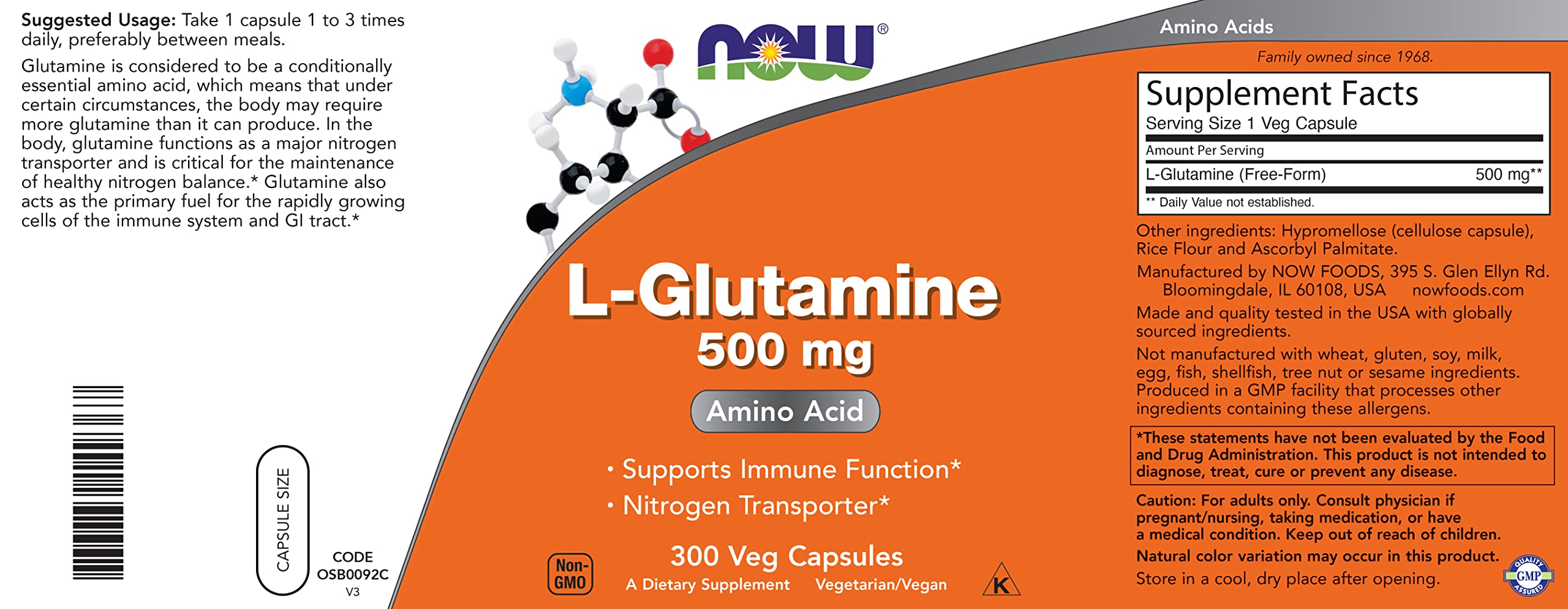 Foto 5 pulgar | Suplemento de L-glutamina 500 mg 300 Cápsulas  - Venta Internacional