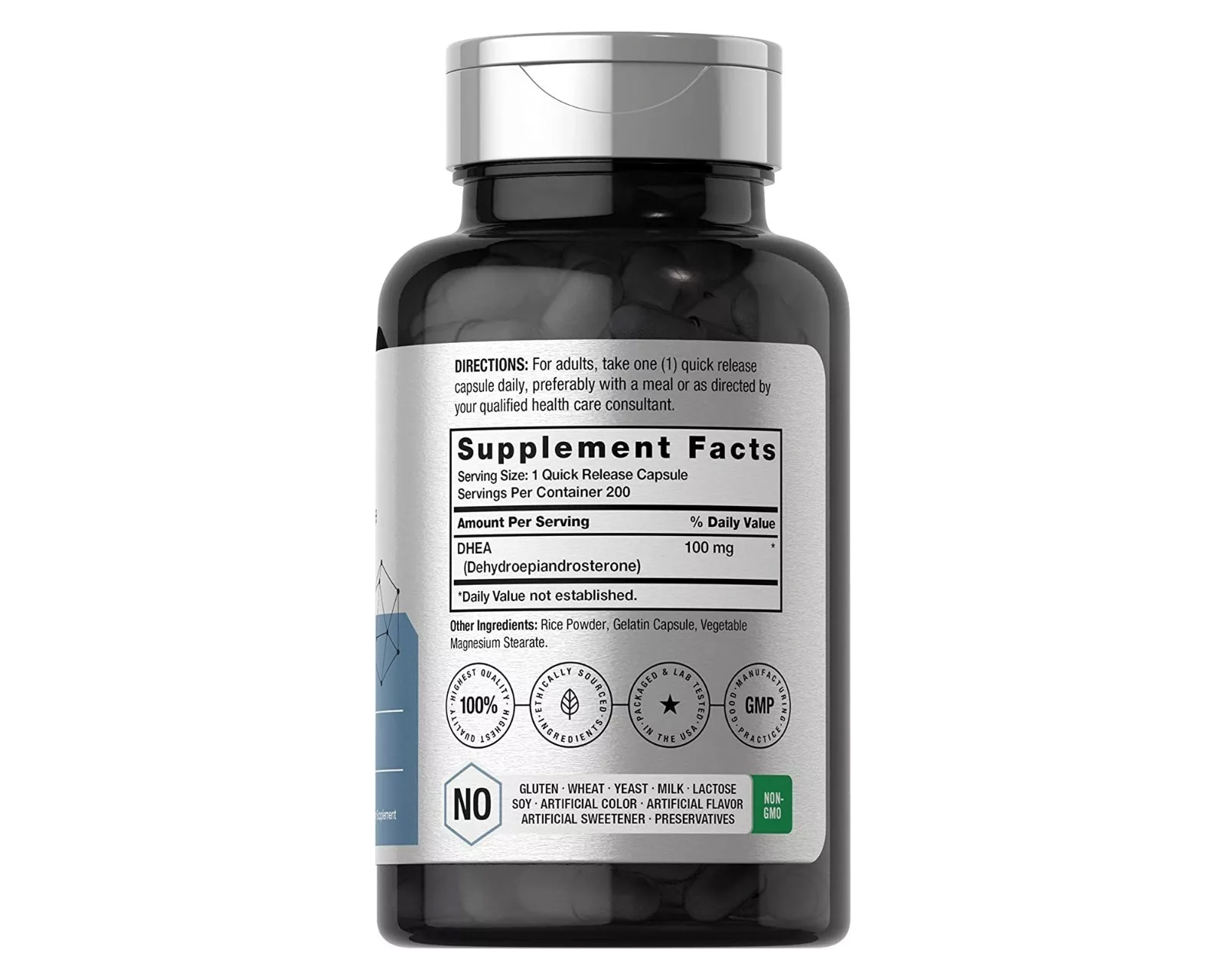 Foto 3 pulgar | Dhea Suplemento Sin Gluten 100 Mg Equilibrio Hormonal 200 Capsulas
