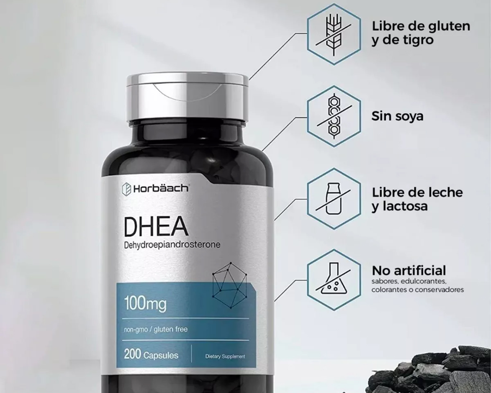 Foto 5 pulgar | Dhea Suplemento Sin Gluten 100 Mg Equilibrio Hormonal 200 Capsulas