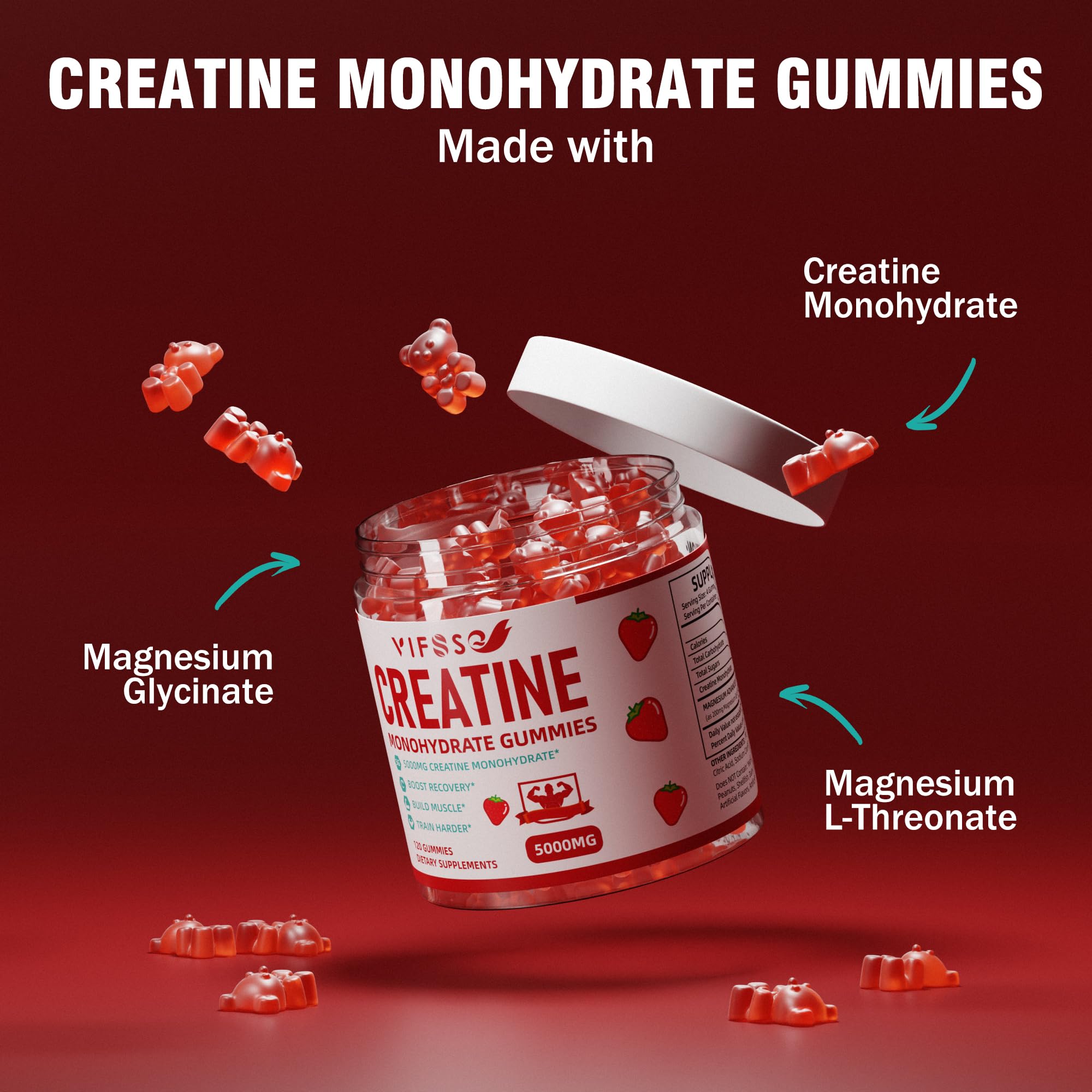 Foto 2 | Suplemento Vifssg, Gomitas De Monohidrato De Creatina, 120 G, Sin Azúcar - Venta Internacional.