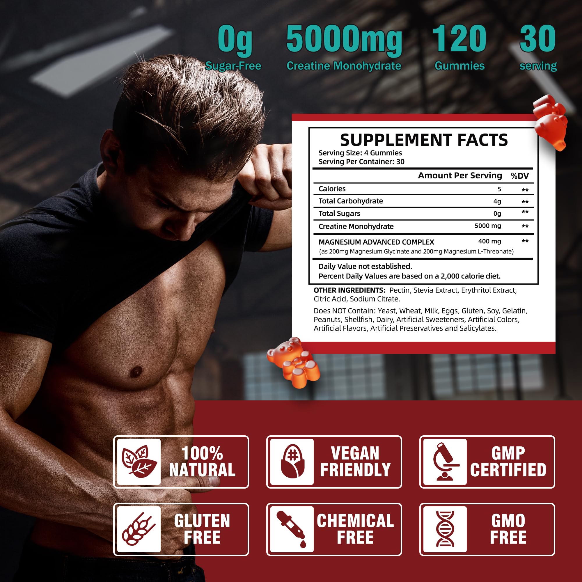 Foto 5 | Suplemento Vifssg, Gomitas De Monohidrato De Creatina, 120 G, Sin Azúcar - Venta Internacional.