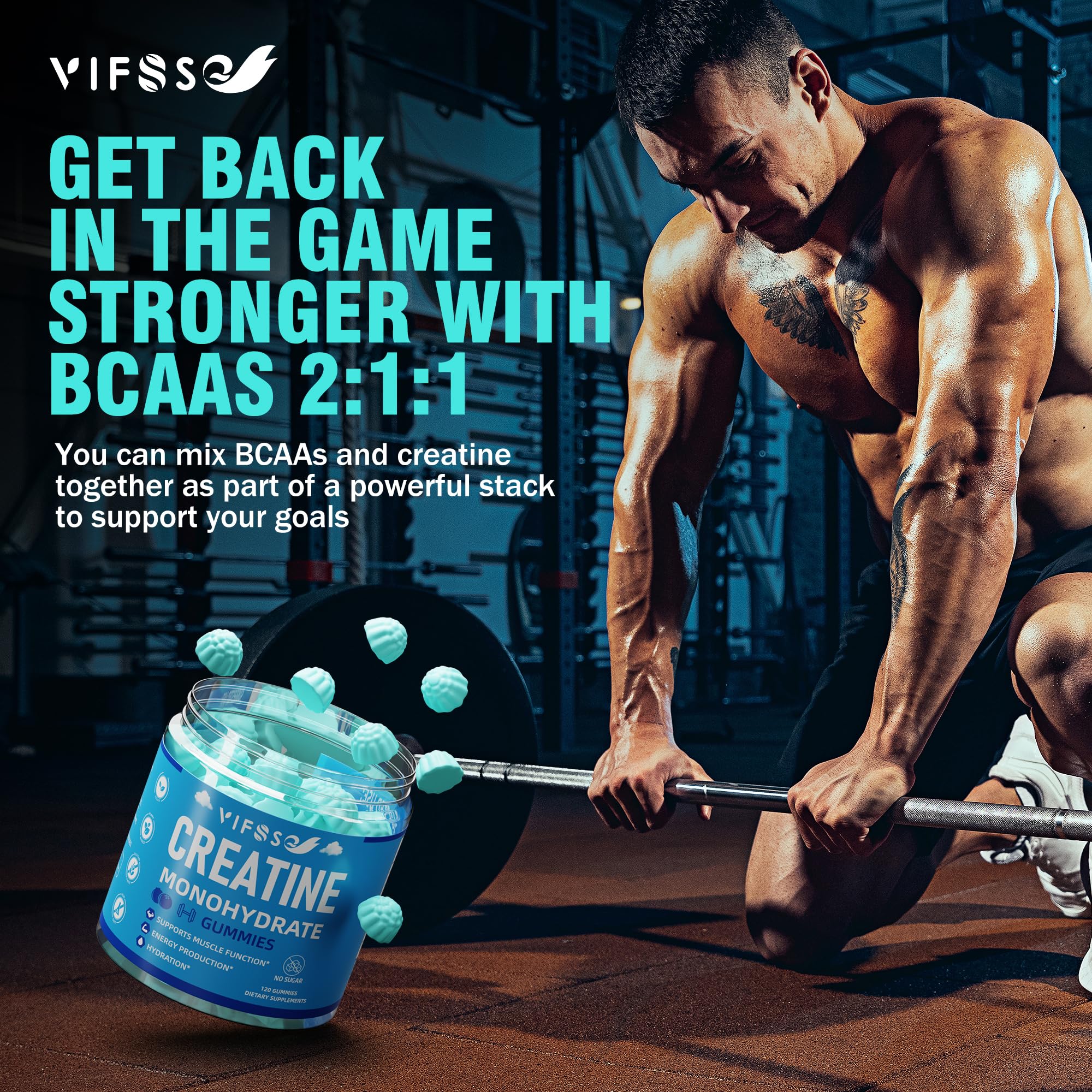 Foto 3 pulgar | Suplemento De Gomitas De Monohidrato De Creatina Vifssg De 5 G Con 1000 Mg De Bcaa - Venta Internacional.