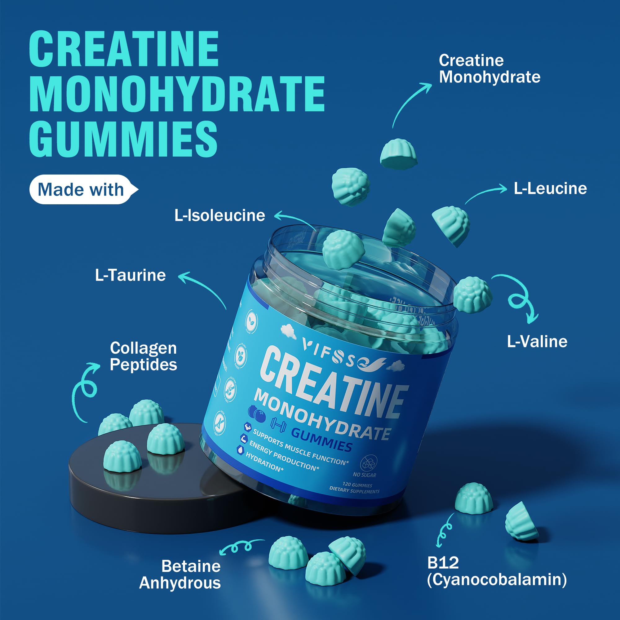 Foto 4 pulgar | Suplemento De Gomitas De Monohidrato De Creatina Vifssg De 5 G Con 1000 Mg De Bcaa - Venta Internacional.