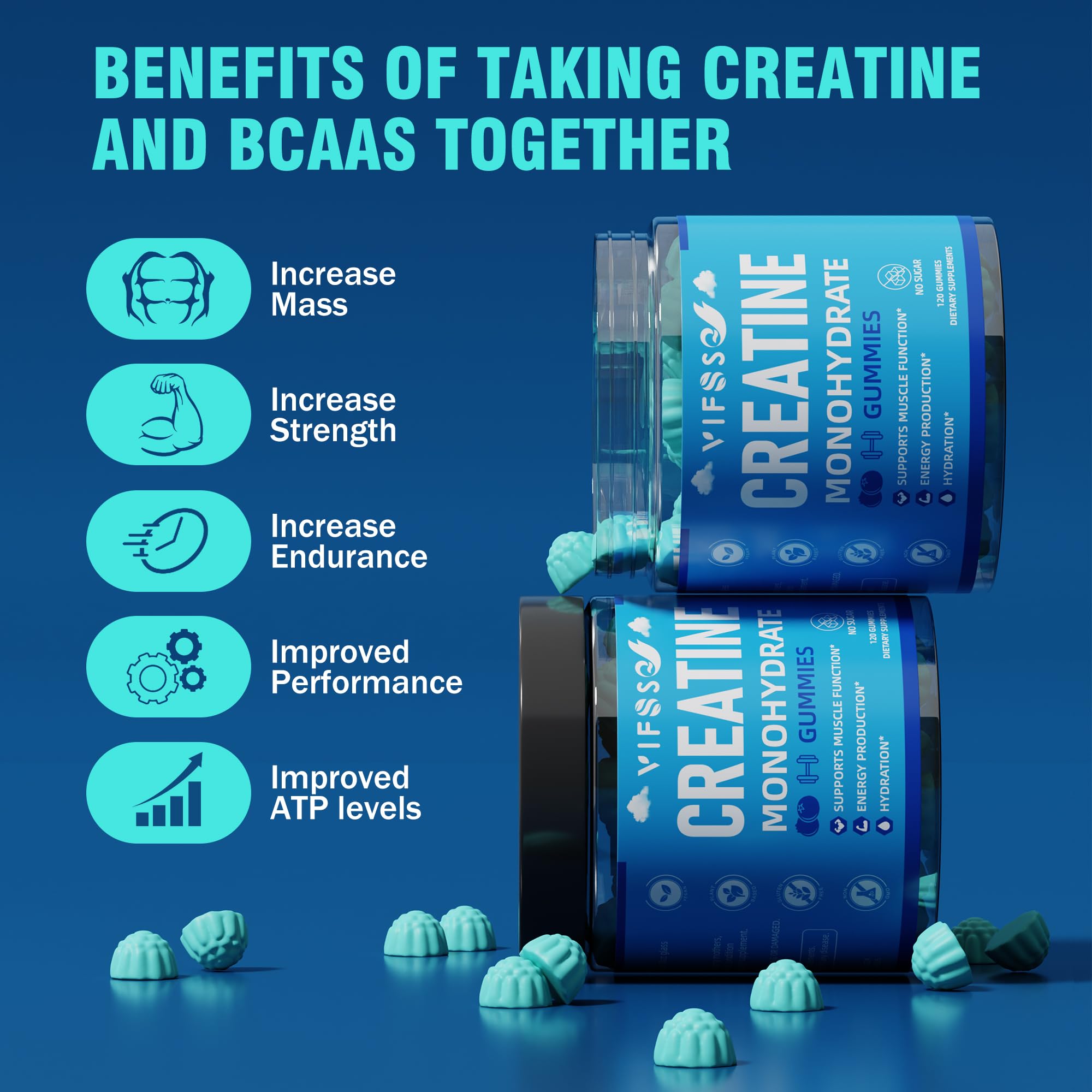 Foto 5 pulgar | Suplemento De Gomitas De Monohidrato De Creatina Vifssg De 5 G Con 1000 Mg De Bcaa - Venta Internacional.