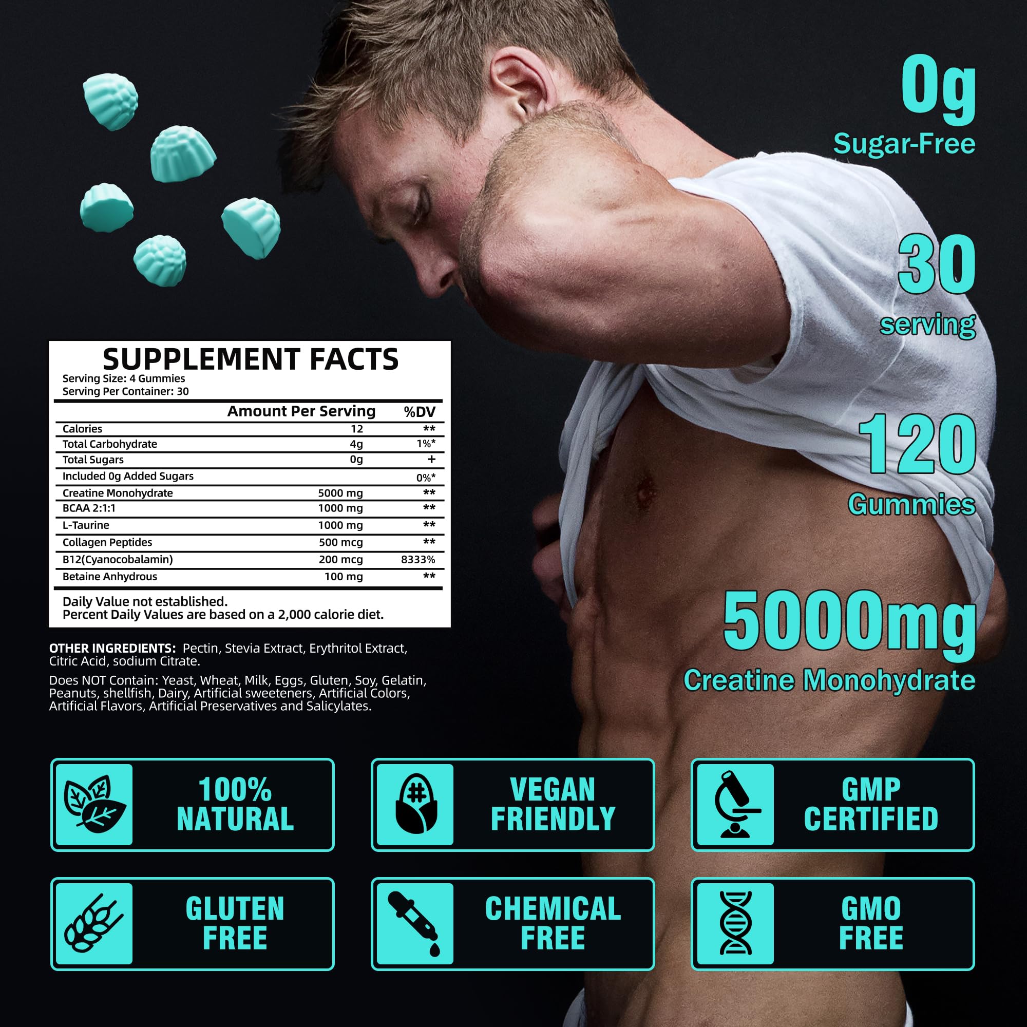 Foto 6 | Suplemento De Gomitas De Monohidrato De Creatina Vifssg De 5 G Con 1000 Mg De Bcaa - Venta Internacional.