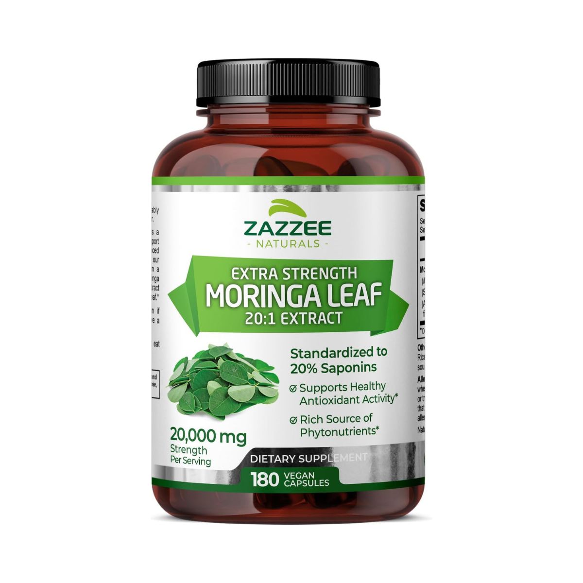 Zazzee Naturals |moringa Orgánica 20,000 Mg – 180 Cápsulas | Energía Natural, Defensa Inmune Y Nutrición Antioxidante