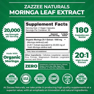 Foto 2 | Zazzee Naturals |moringa Orgánica 20,000 Mg – 180 Cápsulas | Energía Natural, Defensa Inmune Y Nutrición Antioxidante