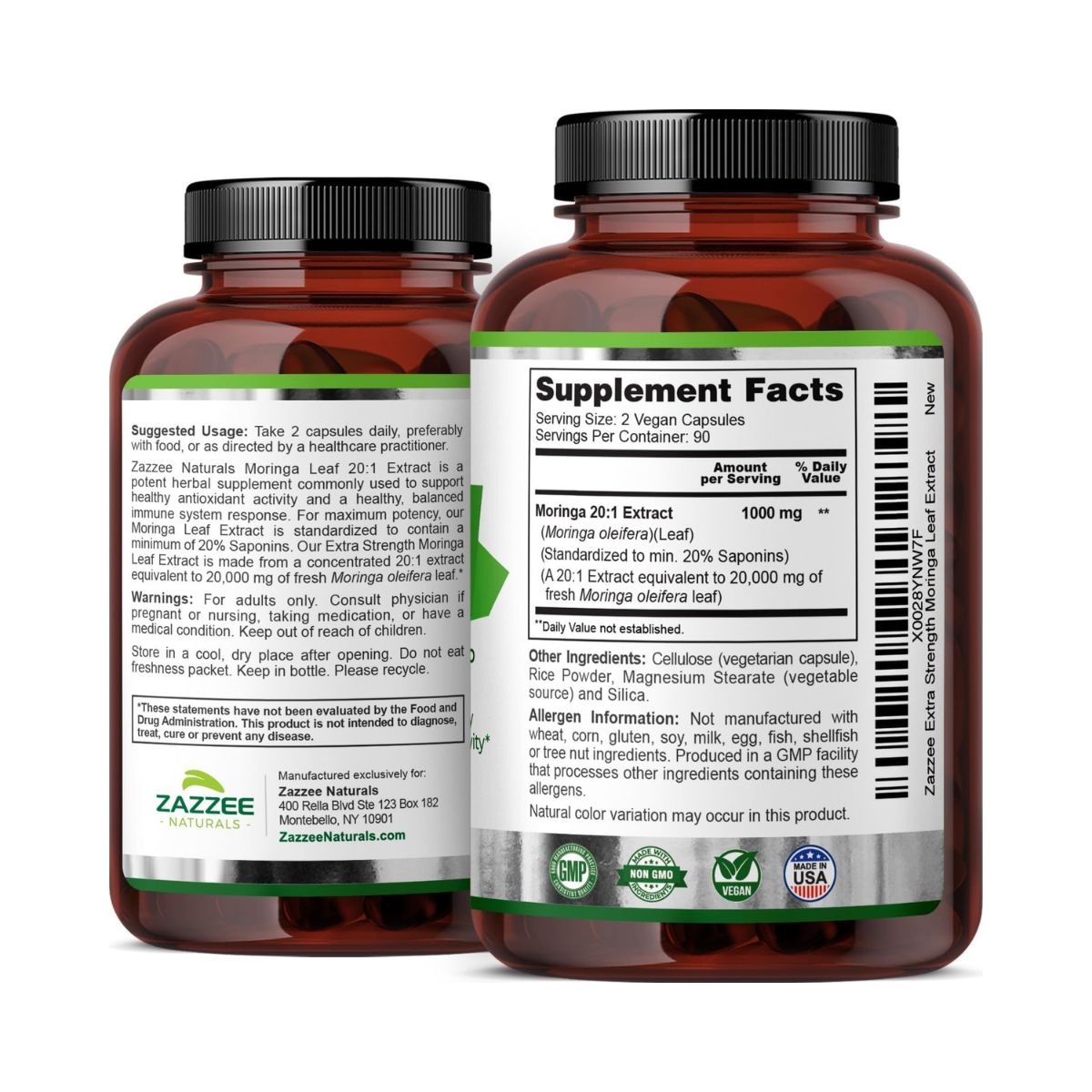 Foto 4 pulgar | Zazzee Naturals |moringa Orgánica 20,000 Mg – 180 Cápsulas | Energía Natural, Defensa Inmune Y Nutrición Antioxidante