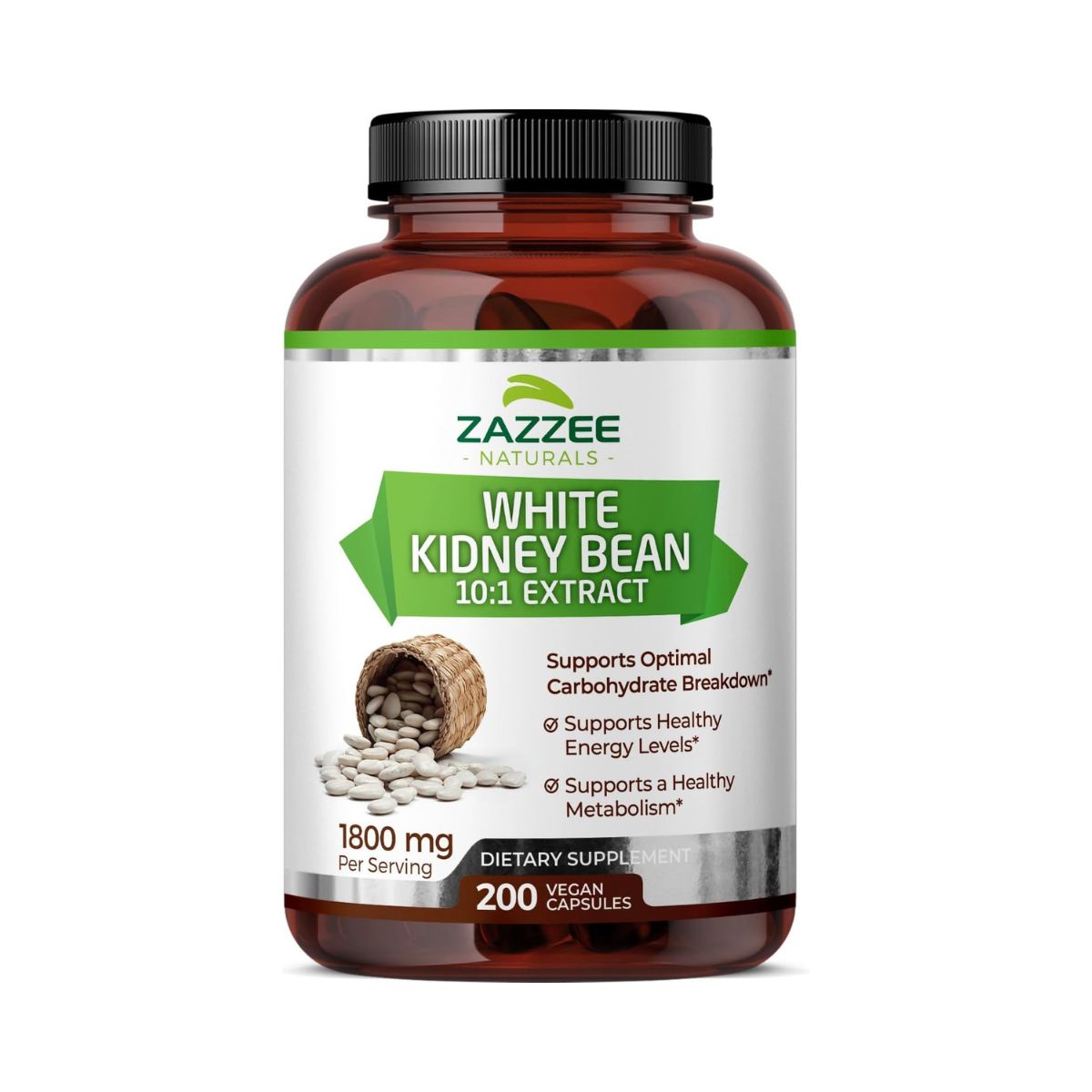Zazzee Naturals | White Kidney Bean 18,000 Mg – 200 Cápsulas | Bloqueador Natural De Carbohidratos Y Control Del Apet