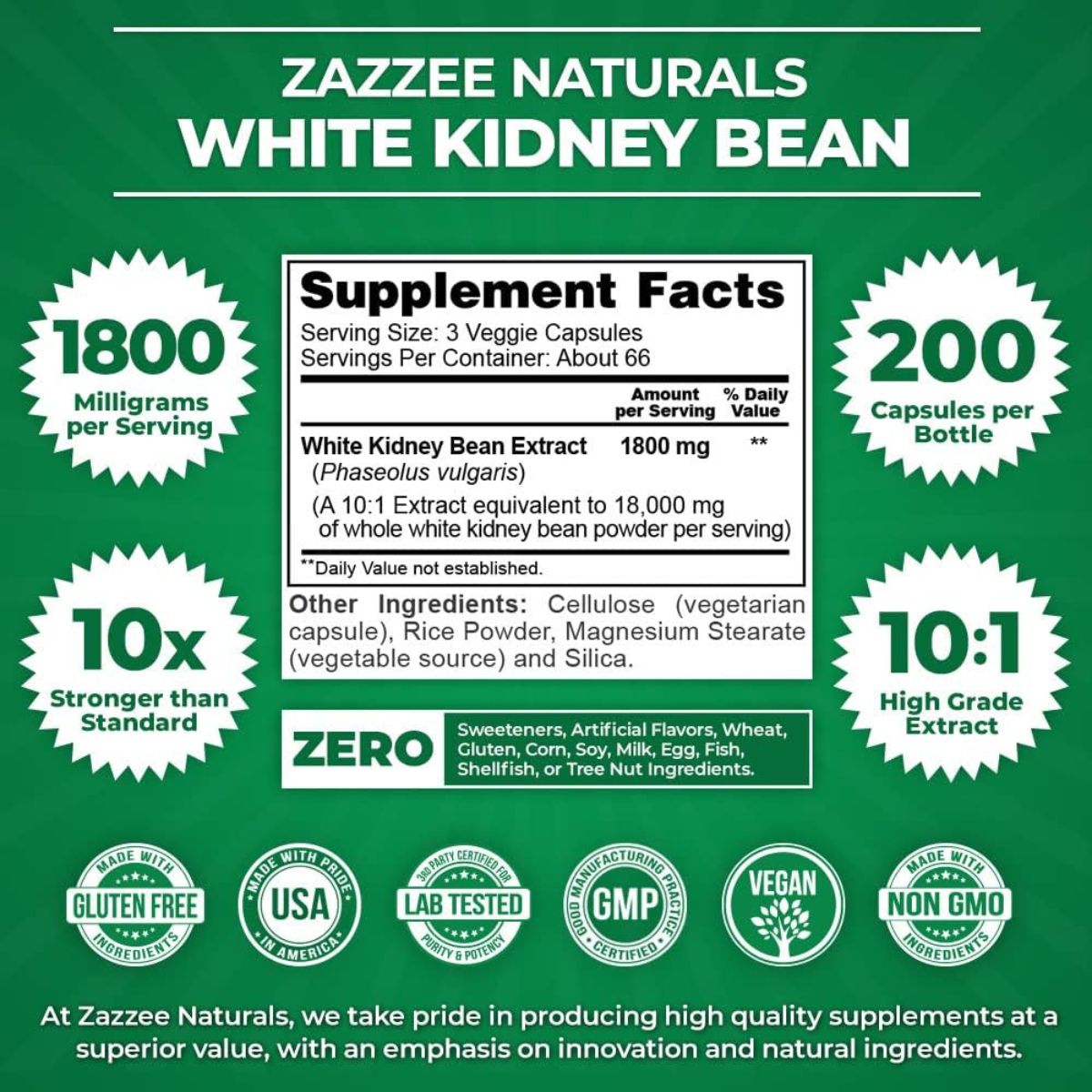 Foto 3 pulgar | Zazzee Naturals | White Kidney Bean 18,000 Mg – 200 Cápsulas | Bloqueador Natural De Carbohidratos Y Control Del Apet