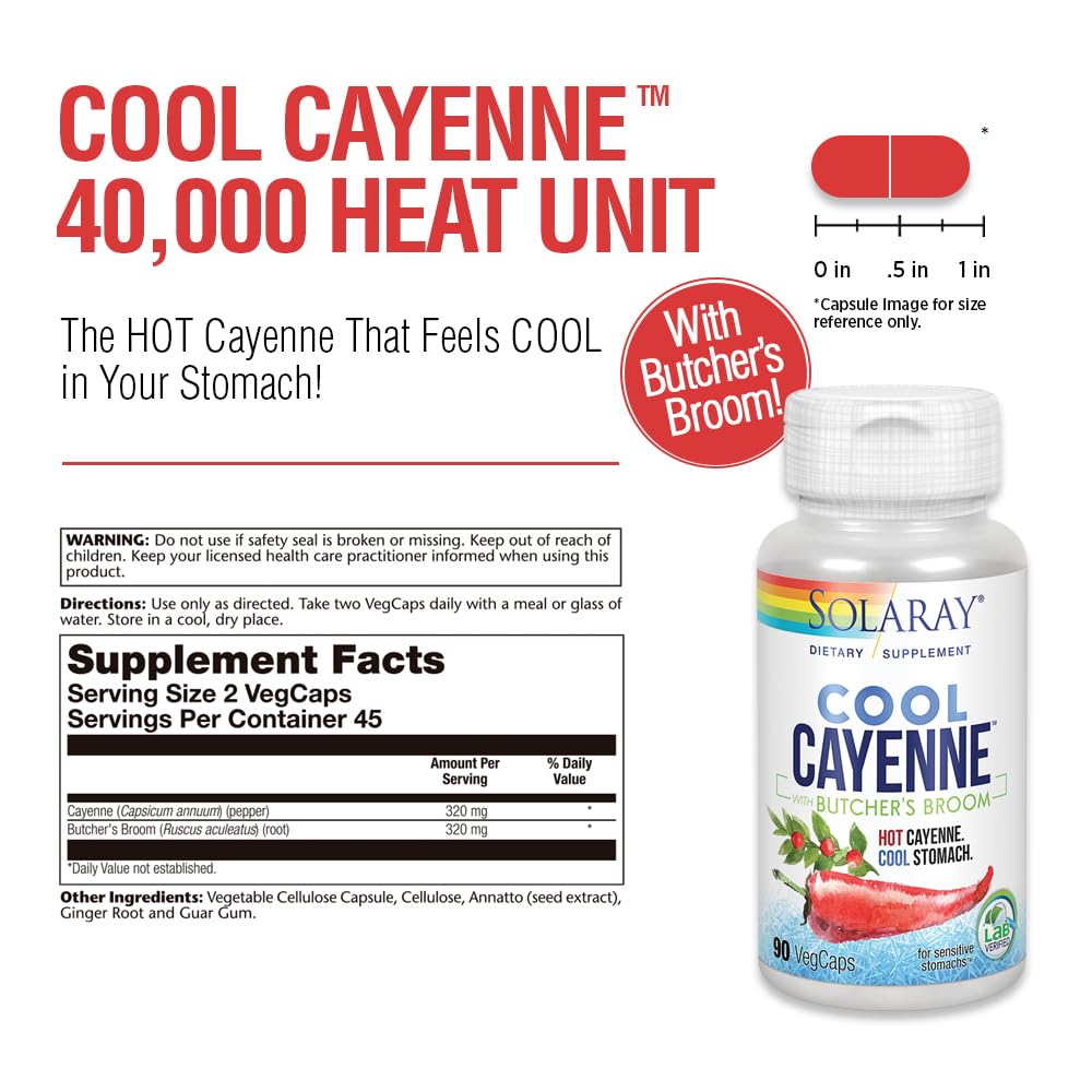 Foto 4 pulgar | Suplemento Solaray Cool Cayenne Pepper 40,000 Hu 90 Cápsulas Vegetales - Venta Internacional.