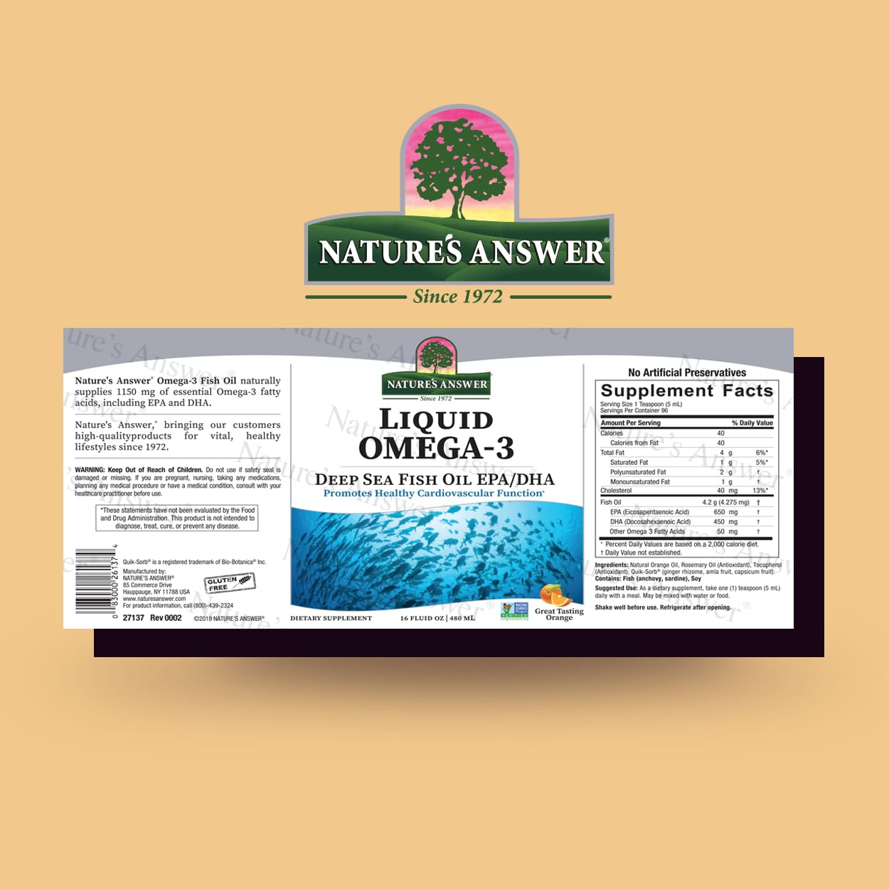 Foto 3 pulgar | Suplemento De Aceite De Pescado Líquido Omega-3 De Nature's Answer, 473 Ml - Venta Internacional.