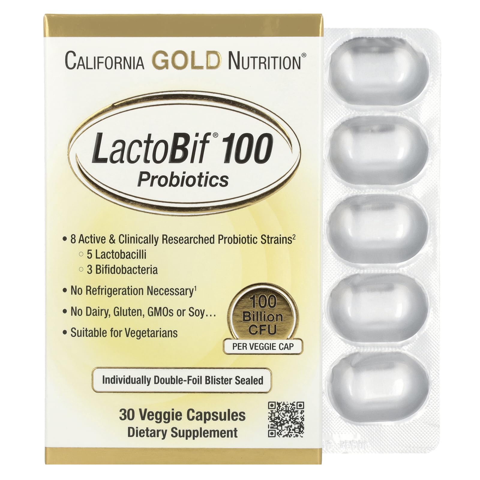 Foto 2 pulgar | Probióticos California Gold Nutrition Lactobif 100 Mil Millones De Cfu - Venta Internacional.