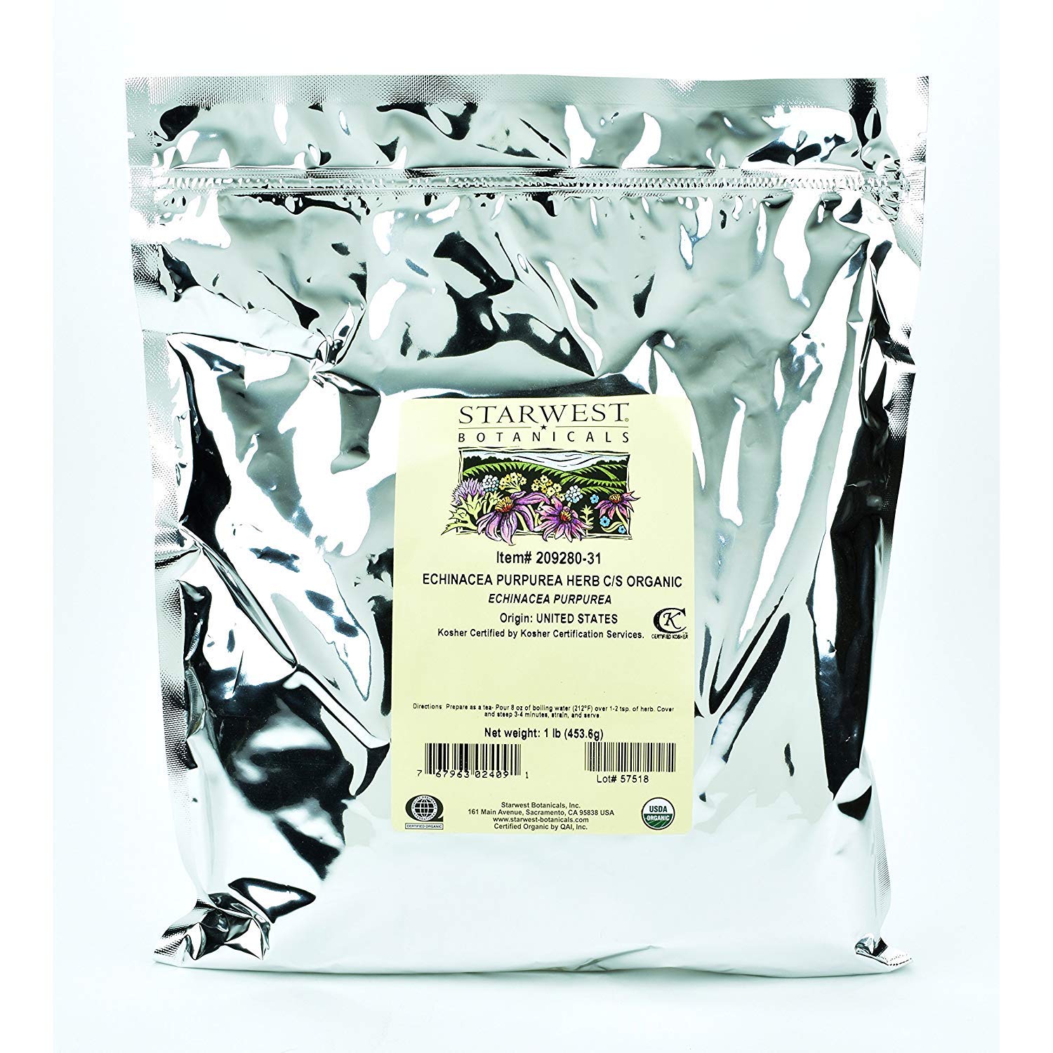 Foto 1 | Equinácea Purpurea Orgánica C/s De Herb Starwest Botanicals, 454 G - Venta Internacional.