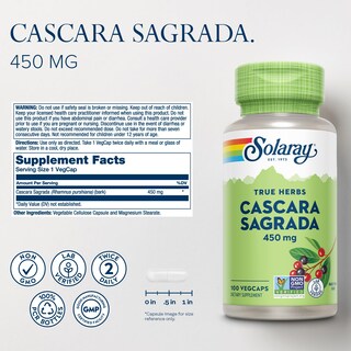 Foto 2 | Suplemento Solaray Cáscara Sagrada, 450 Mg, 100 Cápsulas Vegetales - Venta Internacional.