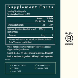 Foto 2 | Suplemento Gaia Herbs Rhodiola Rosea Stress Support 120 Cápsulas - Venta Internacional.