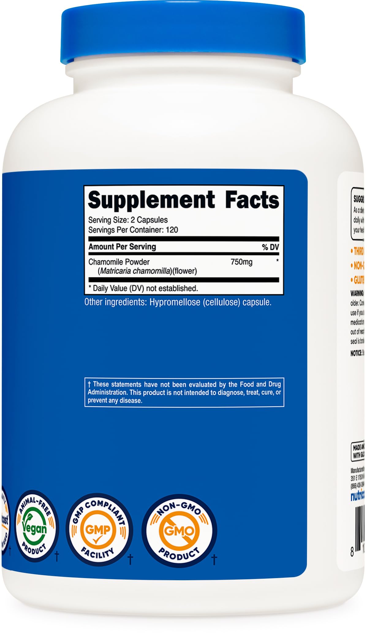 Foto 6 pulgar | Suplemento Nutricost, Cápsulas De Manzanilla, 750 Mg, 240 Cápsulas - Venta Internacional.