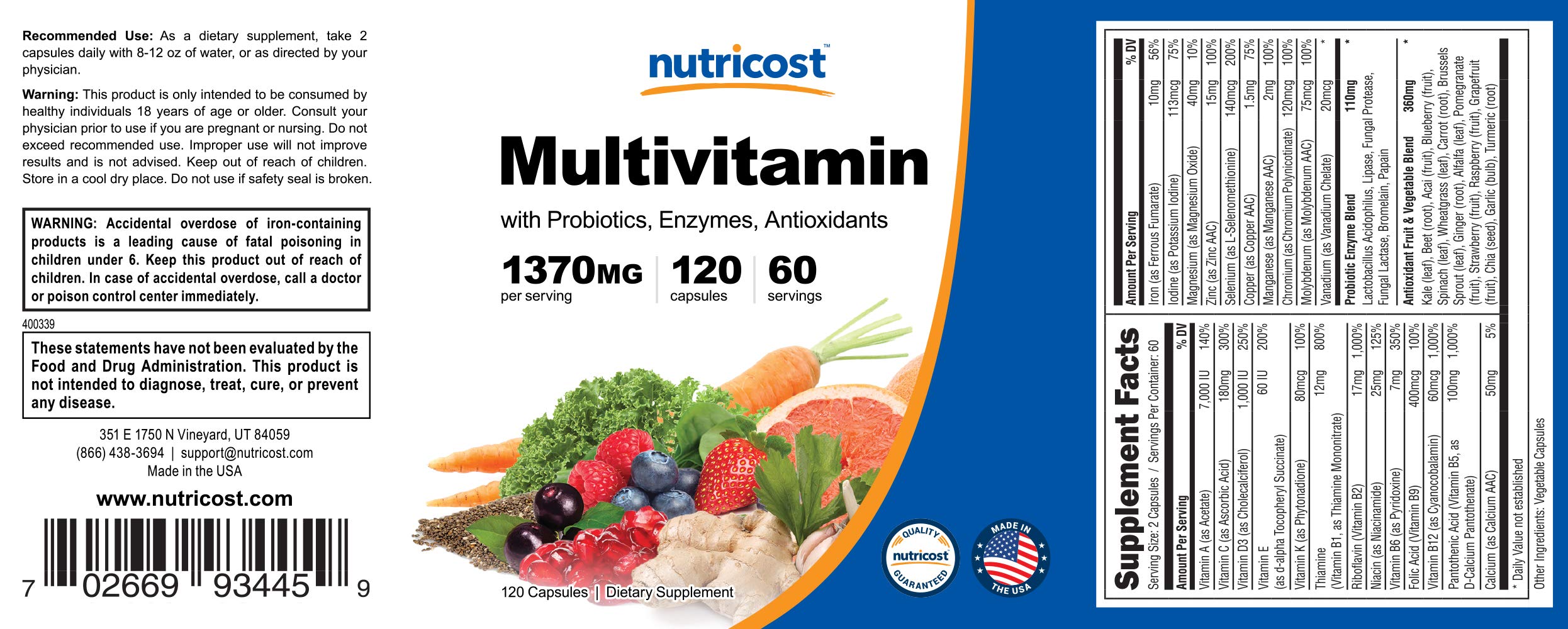 Foto 7 pulgar | Suplemento Multivitamínico Nutricost Con Probióticos 120 Cápsulas - Venta Internacional.
