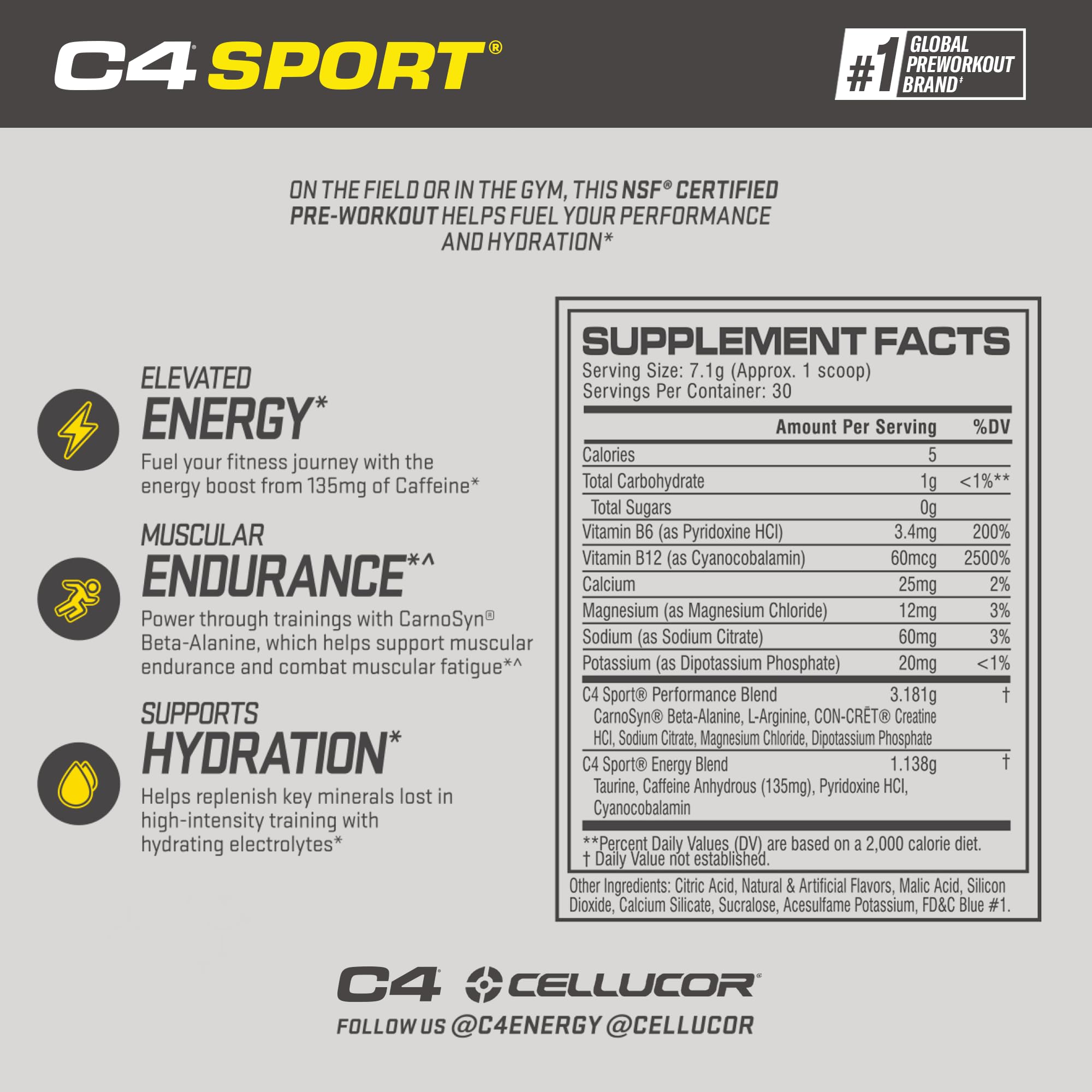 Foto 3 pulgar | Polvo Para Antes Del Entrenamiento Cellucor C4 Sport Blue Raspberry 30 Porciones - Venta Internacional.