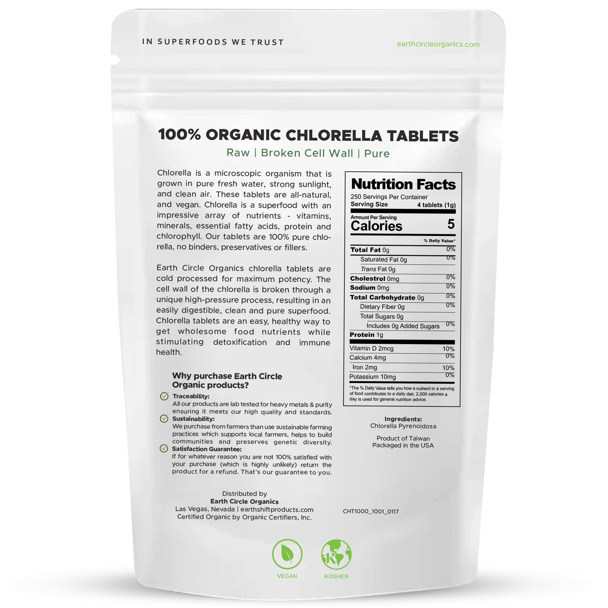 Foto 3 pulgar | Tabletas De Clorella Earth Circle Foods 1000 Tabletas - Venta Internacional.