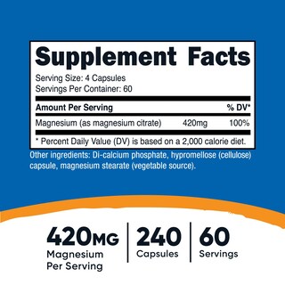 Foto 2 | Suplemento Nutricost Citrato De Magnesio 420 Mg 240 Cápsulas - Venta Internacional.