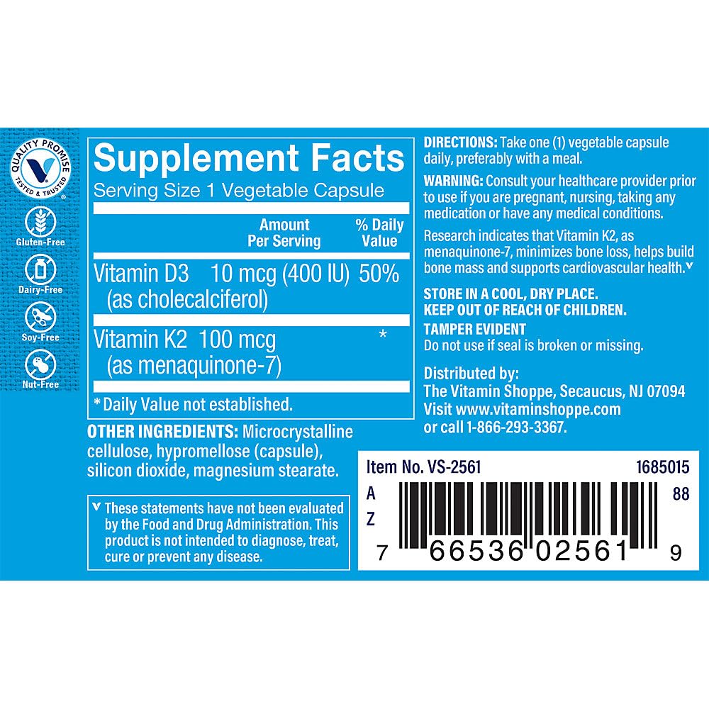 Foto 4 pulgar | Suplemento The Vitamin Shoppe De Vitamina K2-100 Mcg, 60 Cápsulas - Venta Internacional.