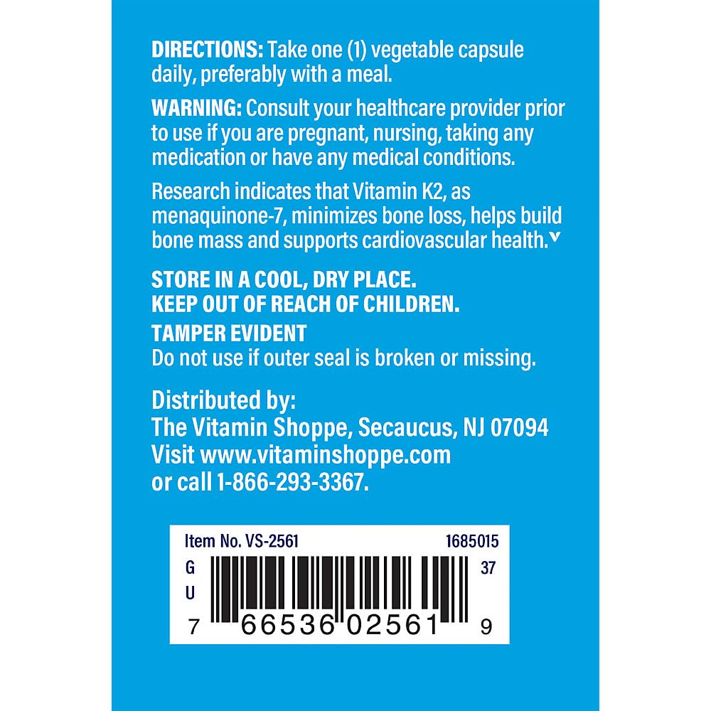 Foto 5 pulgar | Suplemento The Vitamin Shoppe De Vitamina K2-100 Mcg, 60 Cápsulas - Venta Internacional.