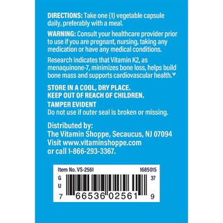 Foto 4 | Suplemento The Vitamin Shoppe De Vitamina K2-100 Mcg, 60 Cápsulas - Venta Internacional.