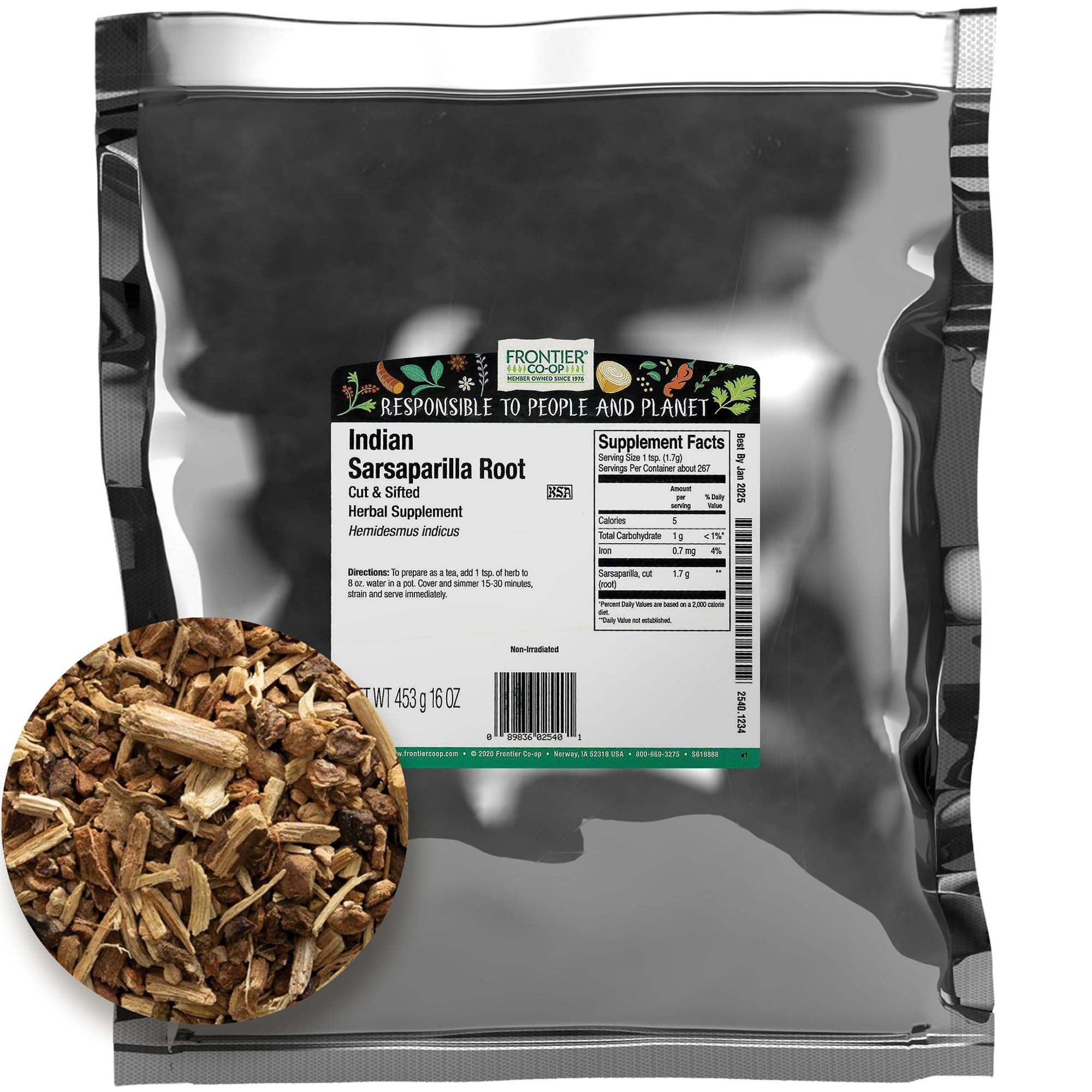 Raíz De Zarzaparrilla Frontier Co-op Hemidesmus Indicus 454 G - Venta Internacional.