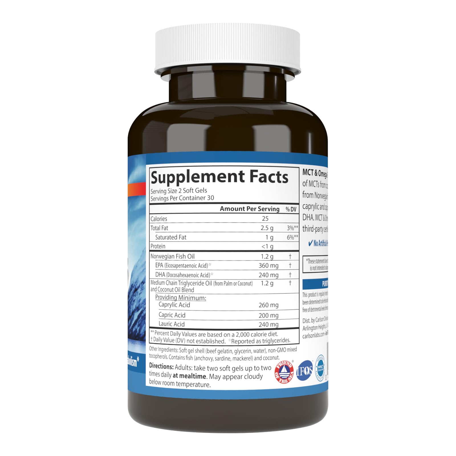 Foto 2 | Suplemento Carlson Mct Y Aceite De Coco Omega-3 60 Cápsulas Blandas - Venta Internacional.