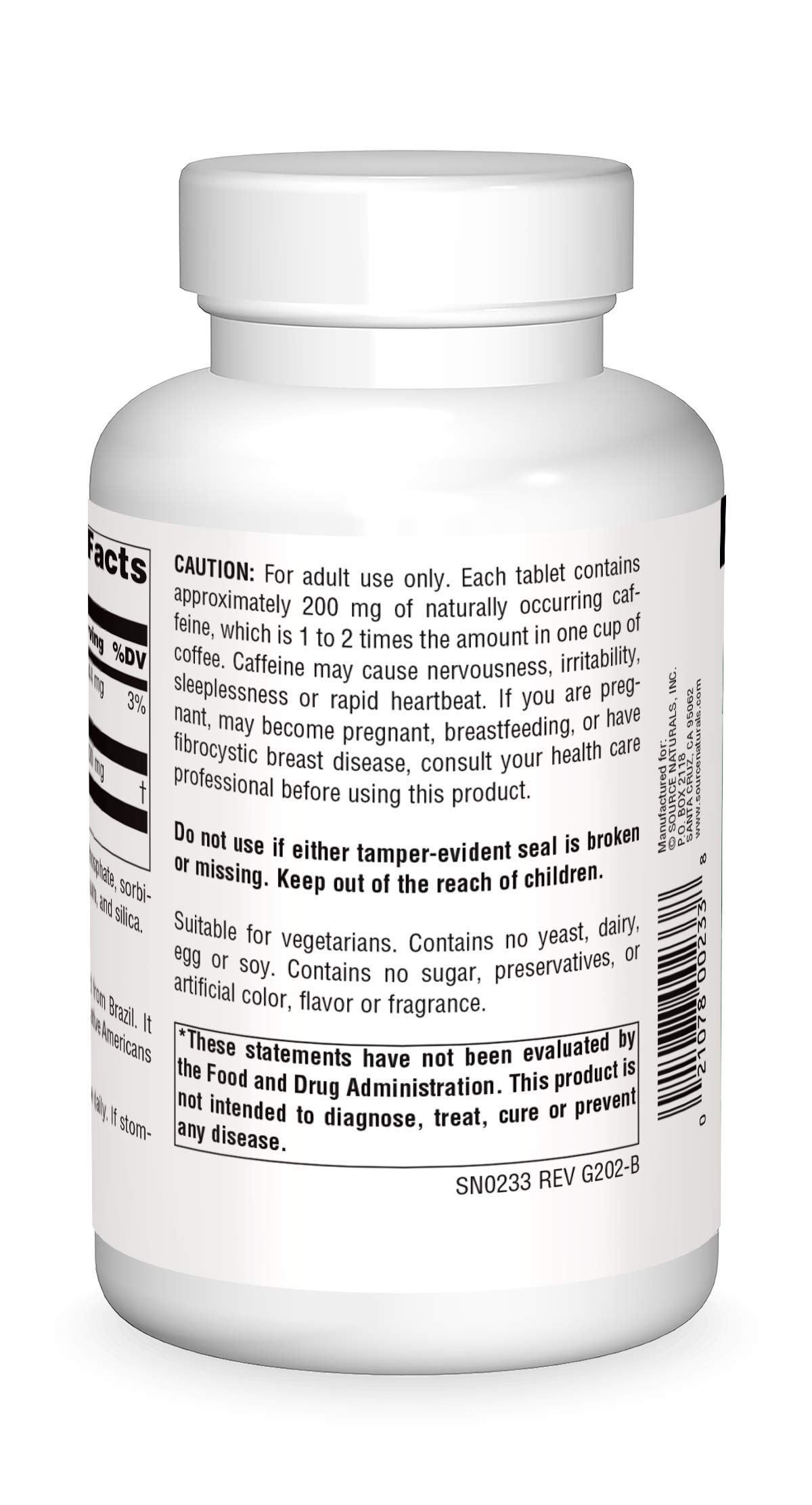 Foto 3 pulgar | Supplement Source Naturals Guaraná Energizer 900 Mg - 200 Comprimidos - Venta Internacional.