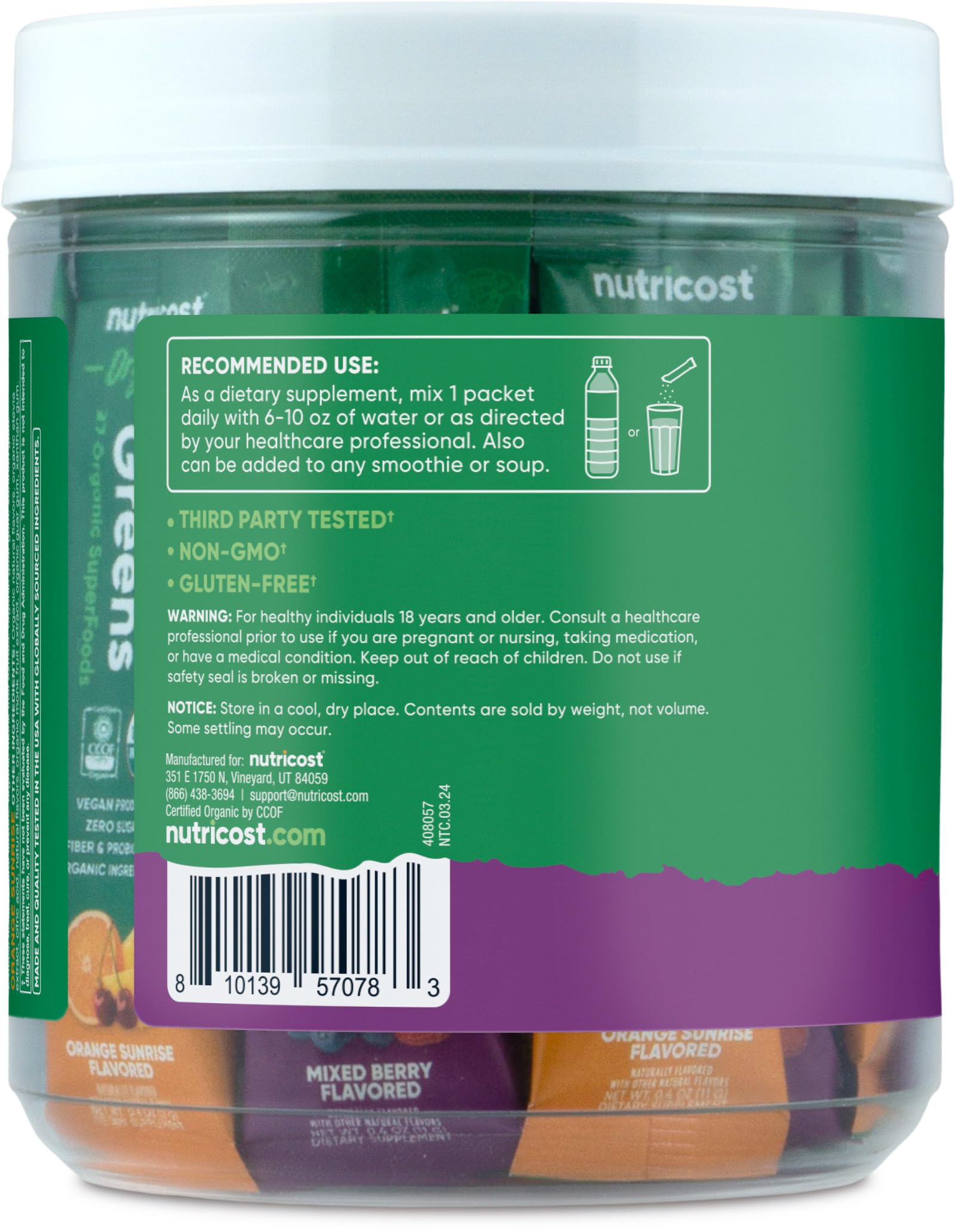 Foto 5 pulgar | Super Greens Nutricost Organic 20 Paquetes Sin Gluten - Venta Internacional.