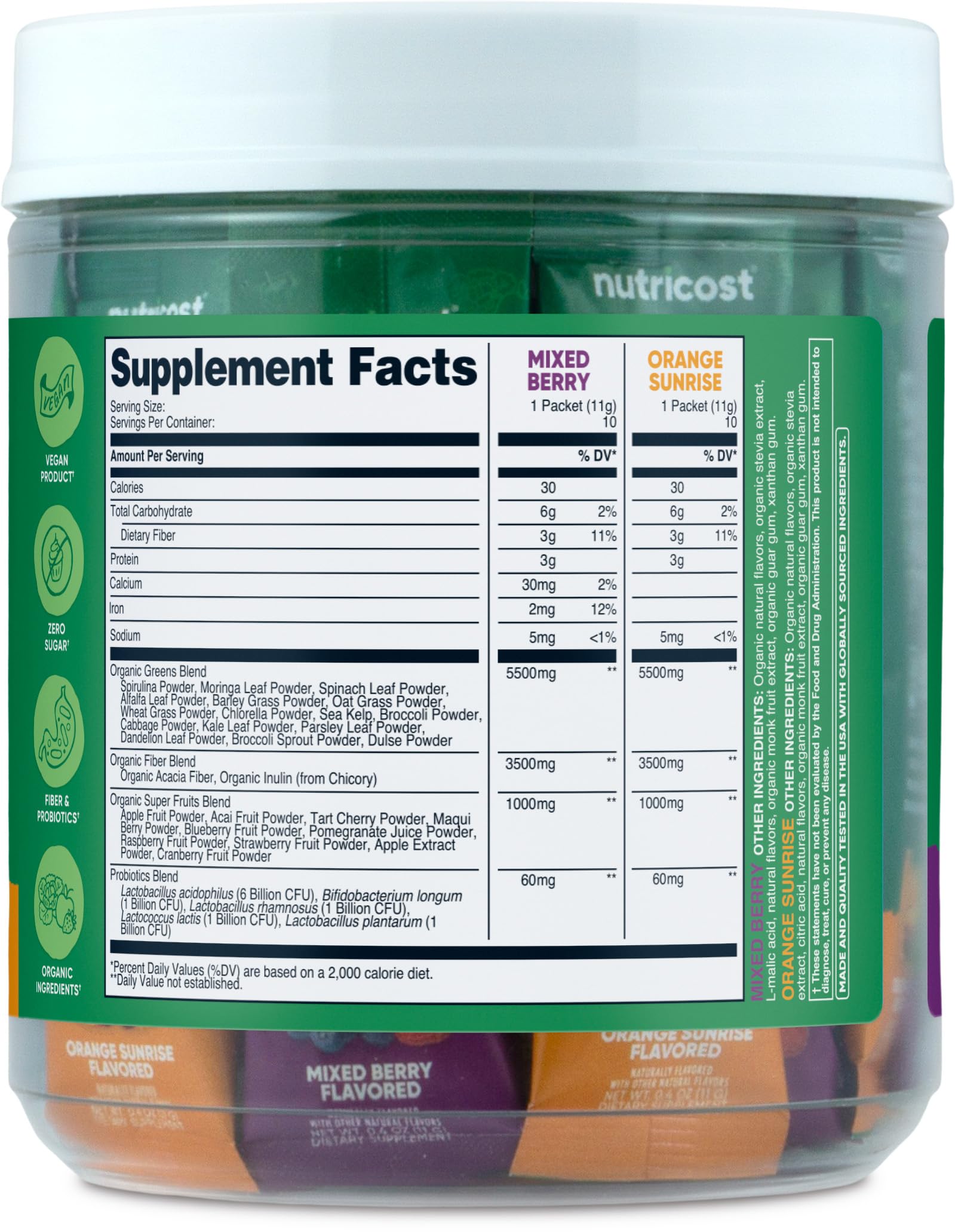 Foto 6 pulgar | Super Greens Nutricost Organic 20 Paquetes Sin Gluten - Venta Internacional.