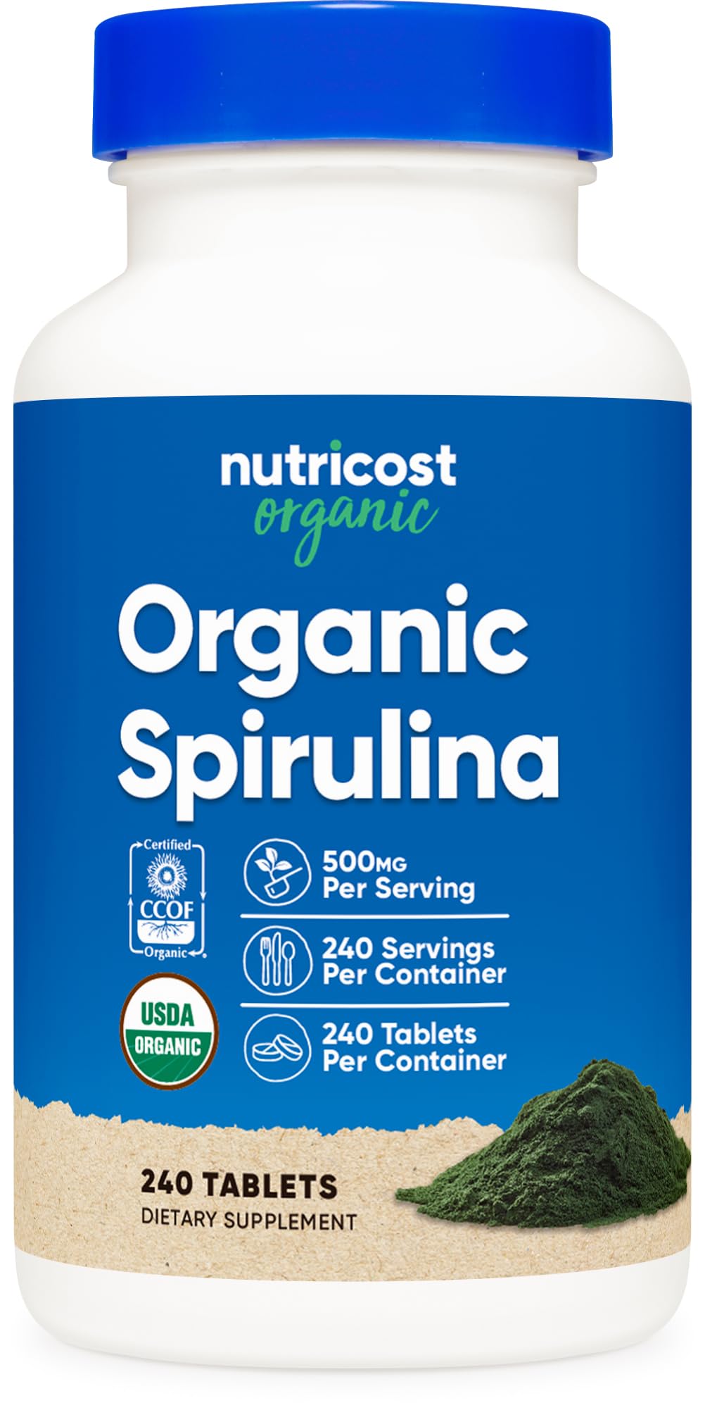 Foto 2 pulgar | Suplemento Nutricost De Espirulina Orgánica 500 Mg 240 Tabletas - Venta Internacional.