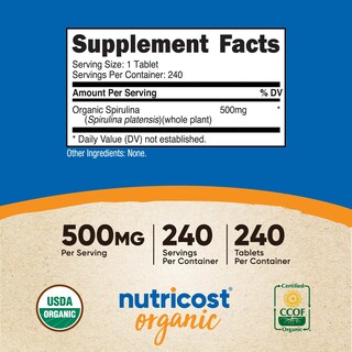 Foto 2 | Suplemento Nutricost De Espirulina Orgánica 500 Mg 240 Tabletas - Venta Internacional.