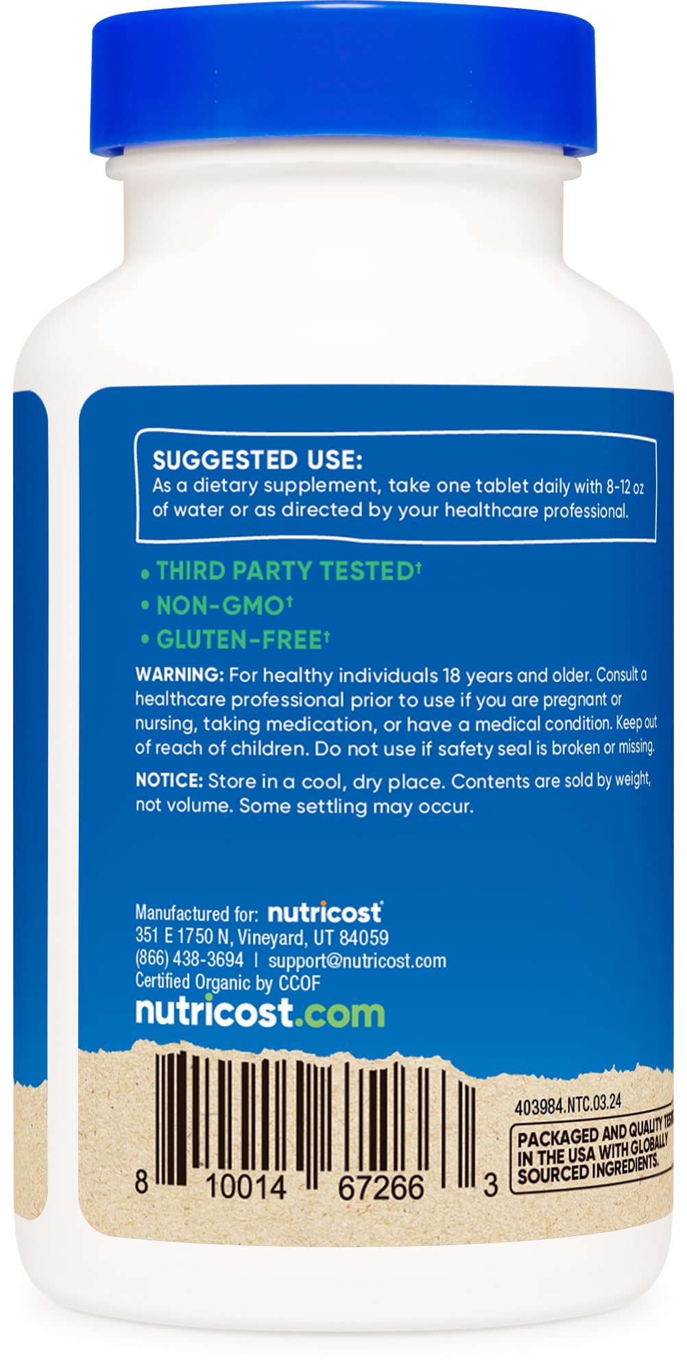 Foto 5 pulgar | Suplemento Nutricost De Espirulina Orgánica 500 Mg 240 Tabletas - Venta Internacional.