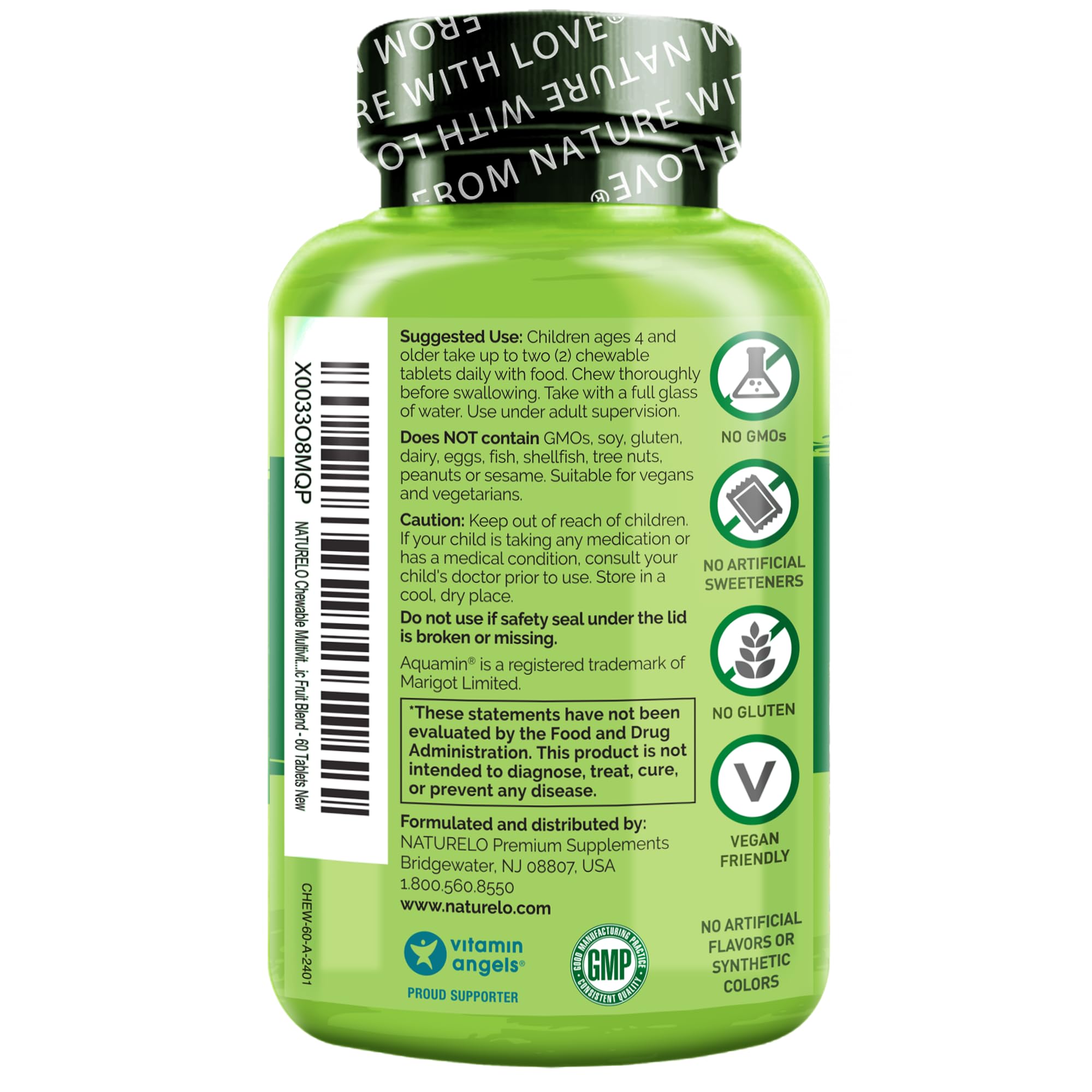 Foto 3 pulgar | Vitamina Naturelo Masticable Para Niños Con Fruta Orgánica 60 Tabletas - Venta Internacional.