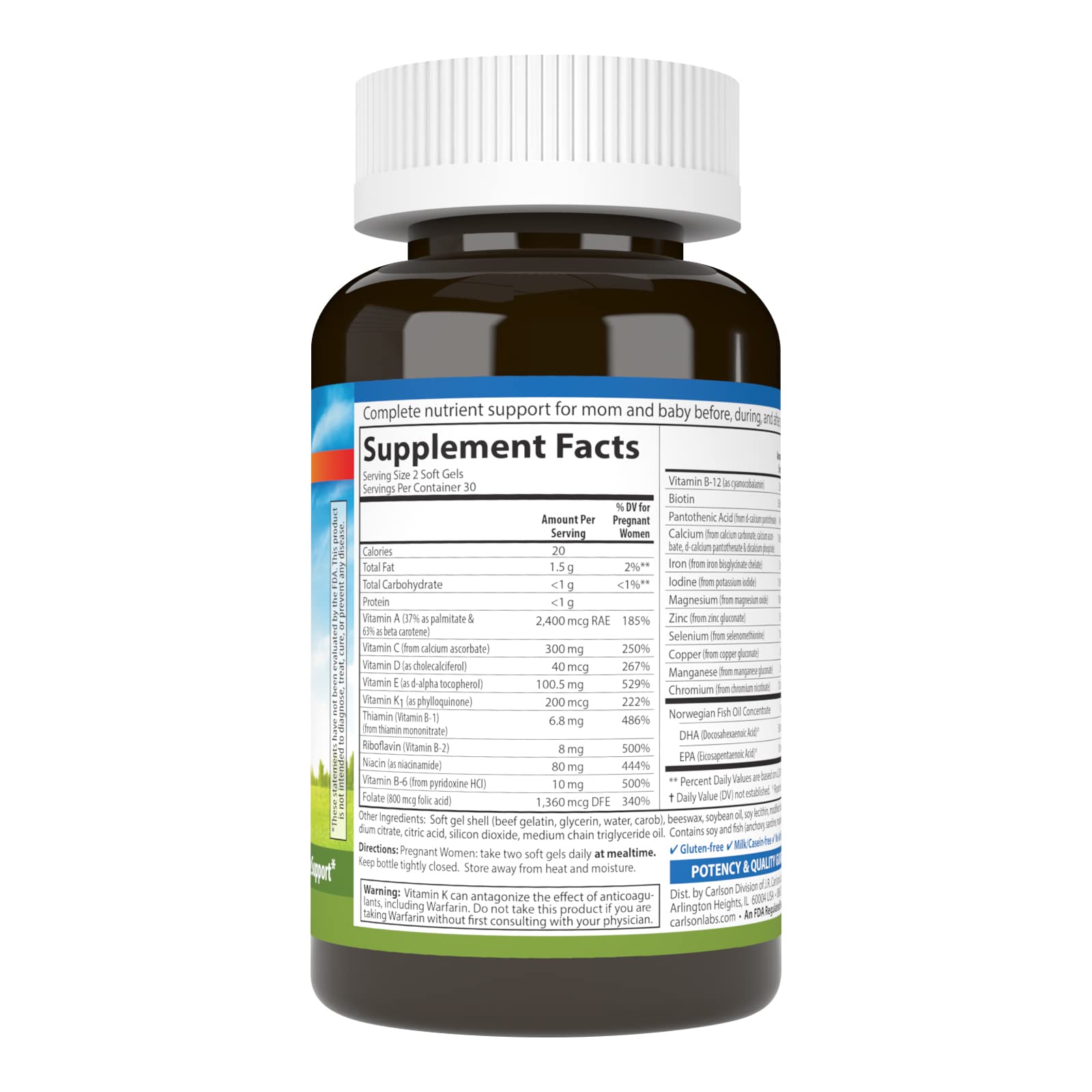 Foto 3 pulgar | Complemente Carlson Prenatal Multiple Con Dha Y Vitamina D3 - Venta Internacional.