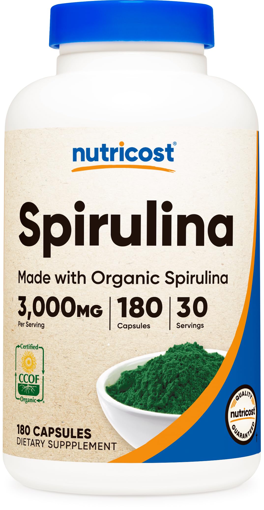Foto 2 pulgar | Suplemento Nutricost Spirulina 3000 Mg 180 Cápsulas - Venta Internacional.