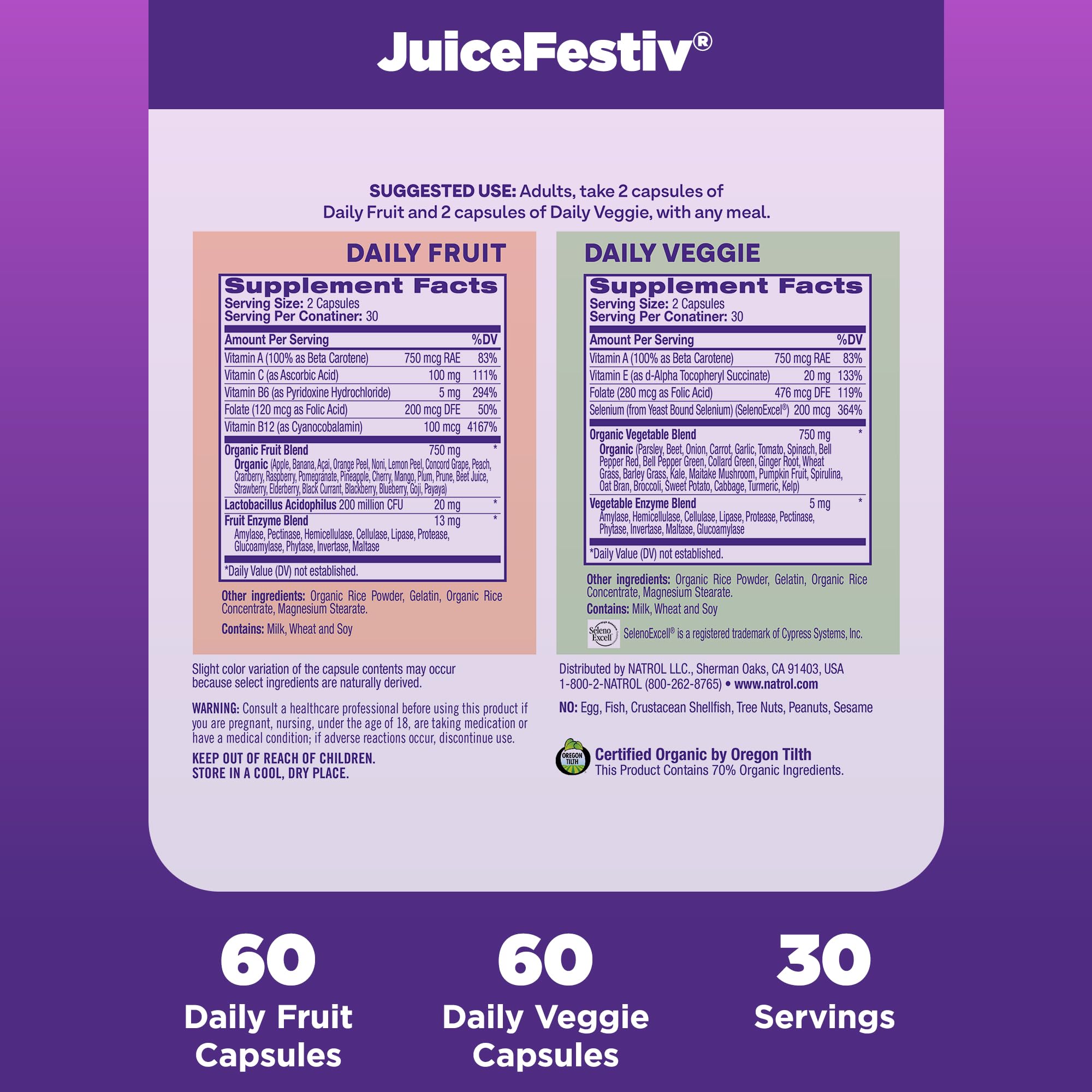 Foto 6 pulgar | Suplemento Natrol Juicefestiv Daily Fruit & Veggie 60 Cápsulas - Venta Internacional.