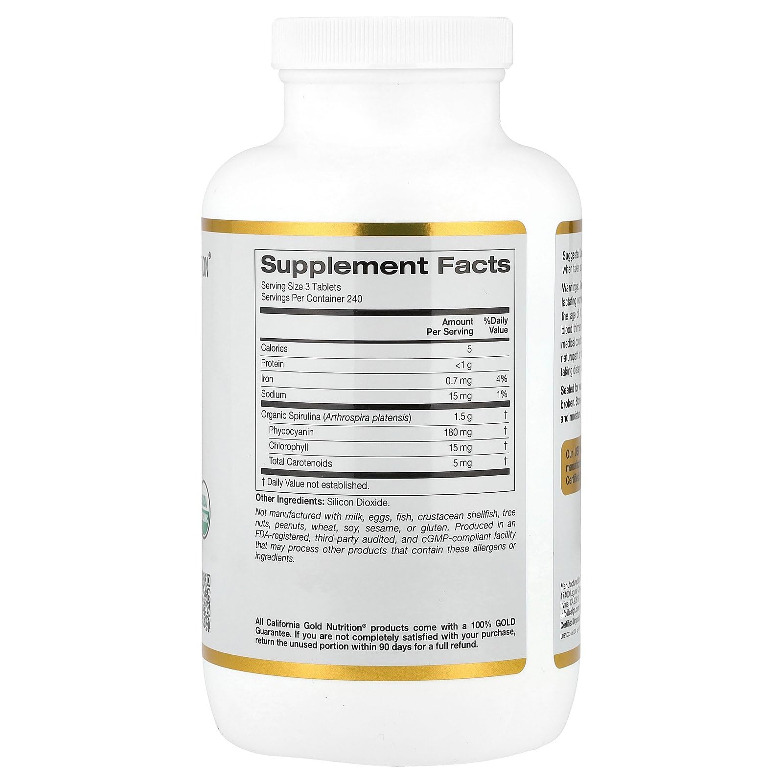 Foto 3 pulgar | Suplemento California Gold Nutrition Con Espirulina 720 Comprimidos - Venta Internacional.