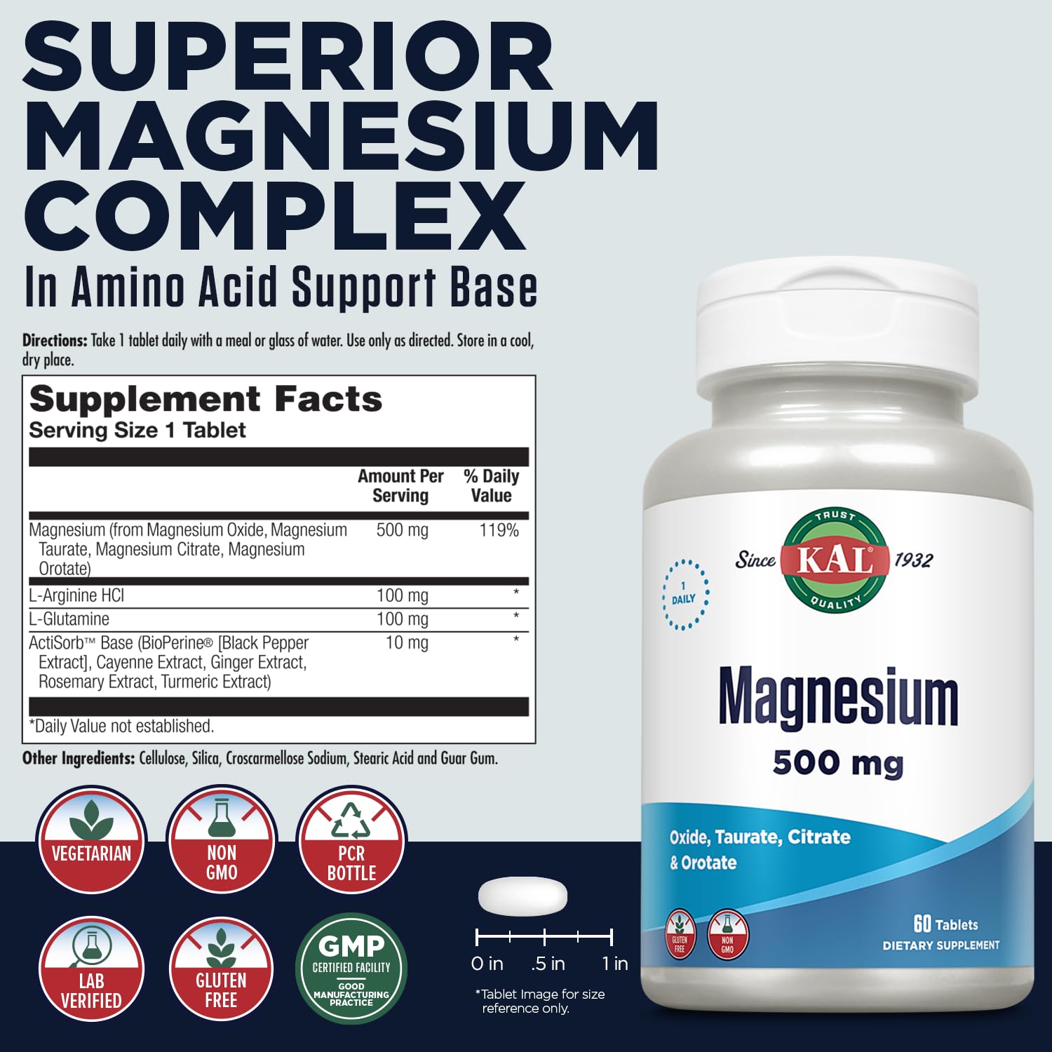 Foto 3 pulgar | Suplemento Kal: Tabletas De Magnesio, 500 Mg, 60 Unidades - Venta Internacional.