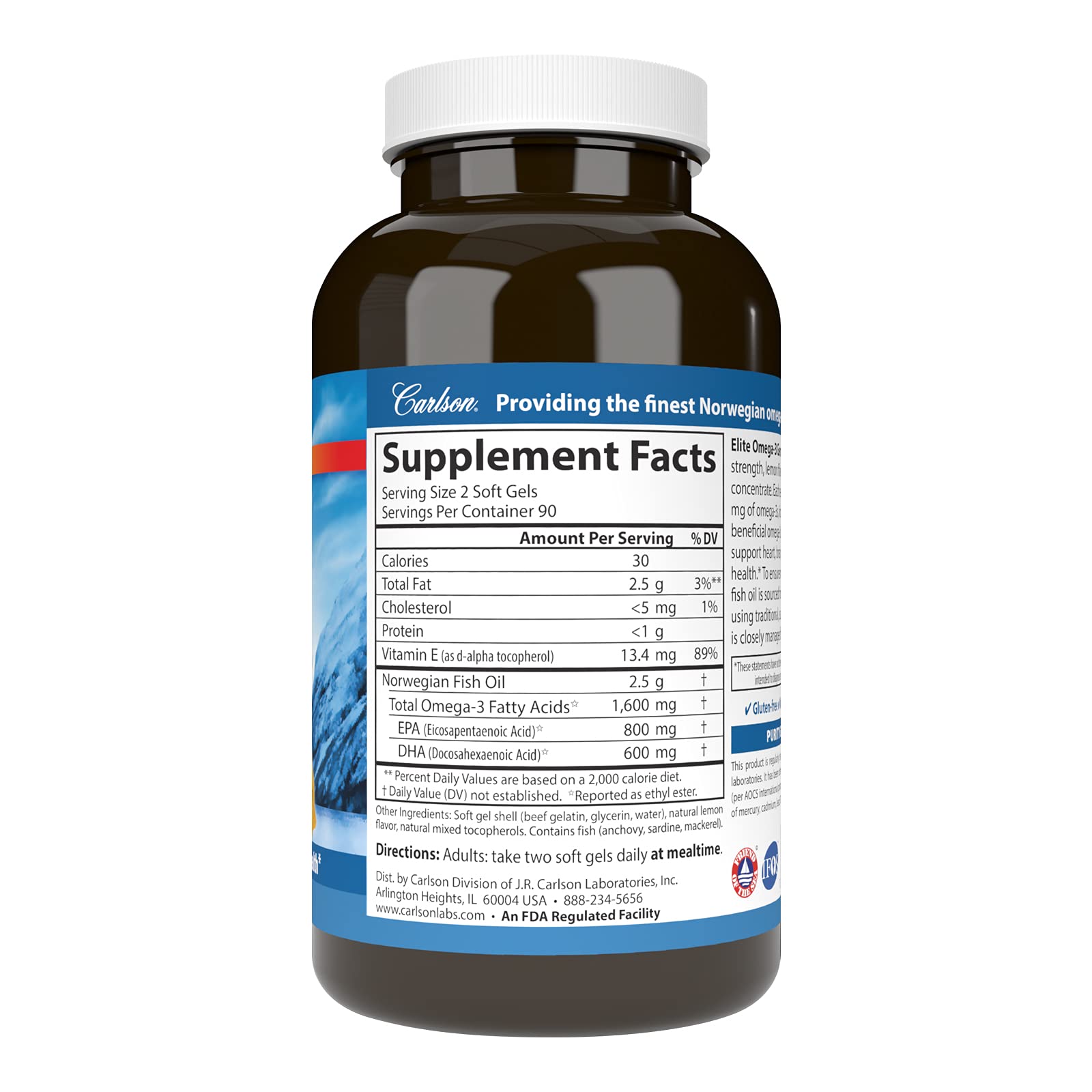 Foto 3 pulgar | Suplemento Carlson Elite Omega-3 Gems 1600 Mg En Gel Blando 180 - Venta Internacional.